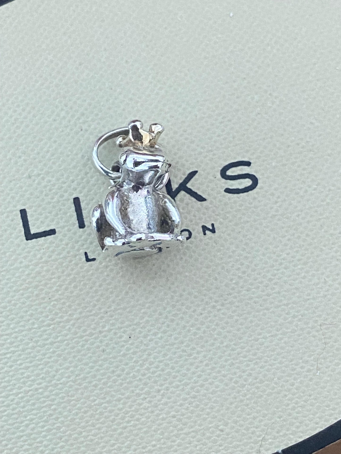 Super cute Links of London Frog Prince Charm, Sterling Silver, 18k Gold Vermeil Detail, Stamped, Hallmarked