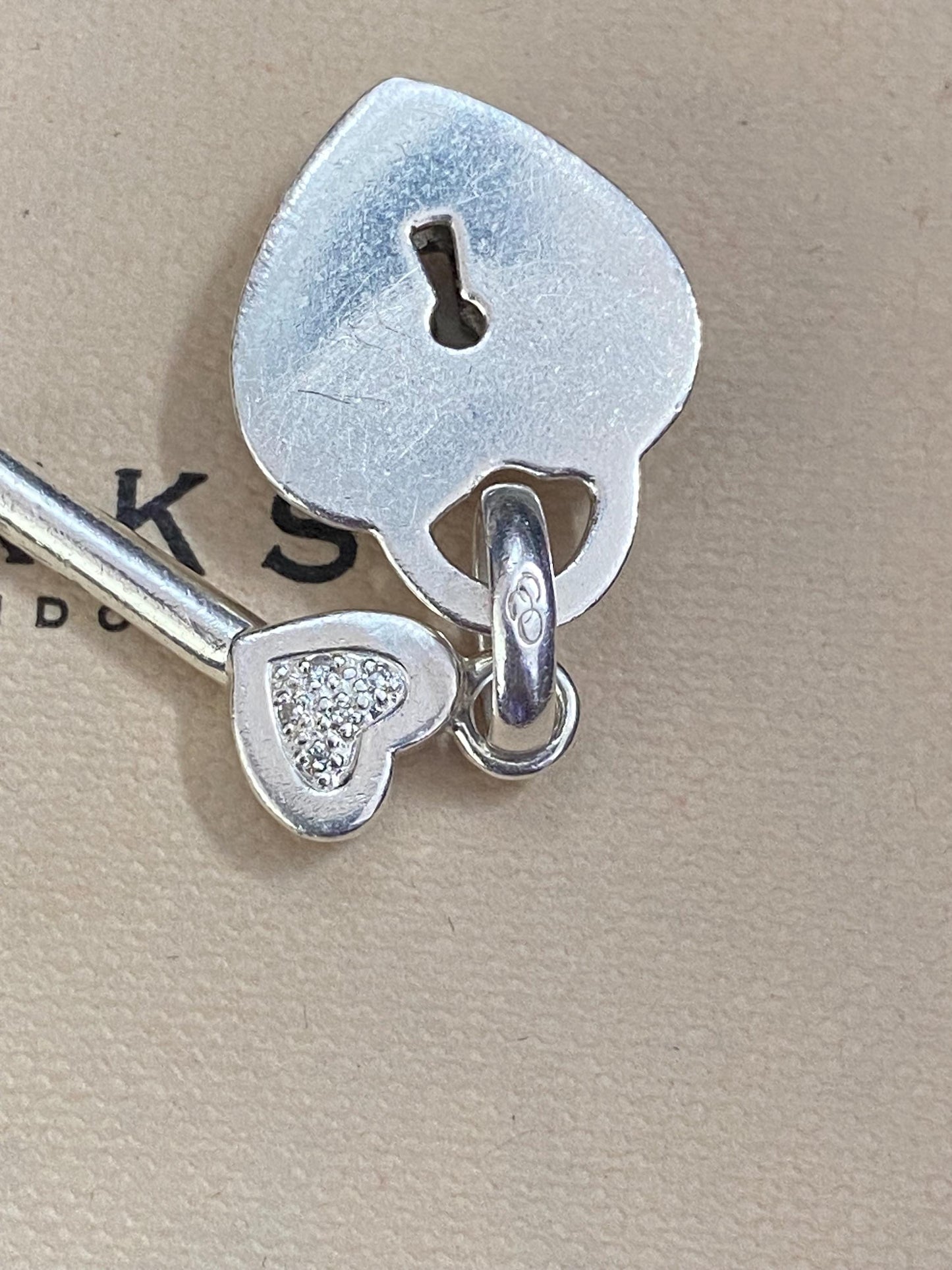 cute genuine rare Links of London sterling silver heart key diamanté hallmarked charm