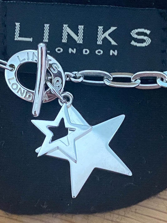 Rare Genuine LINKS OF LONDON Hallmarked Silver Toggle Logo Bracelet with star charm