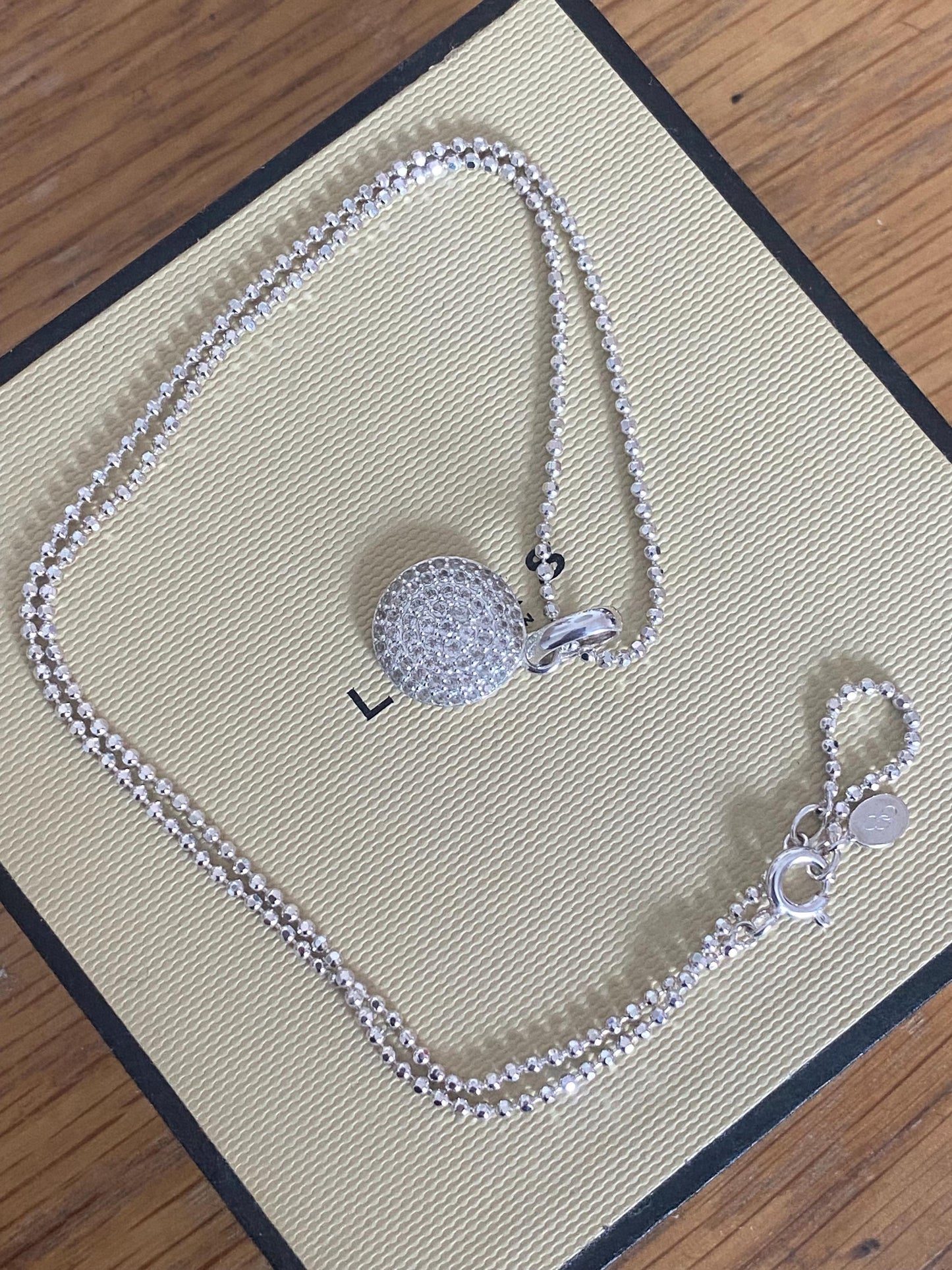 Beautiful vintage rare links of London pave circle necklace with clear sparkling topaz stones, sterling silver, with box