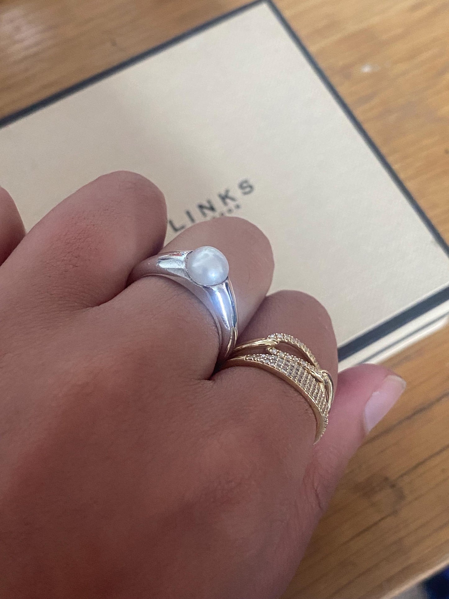 Genuine Links of London pearl Ring, Sterling Silver, Size N, Stamped, s925, Lovely Condition