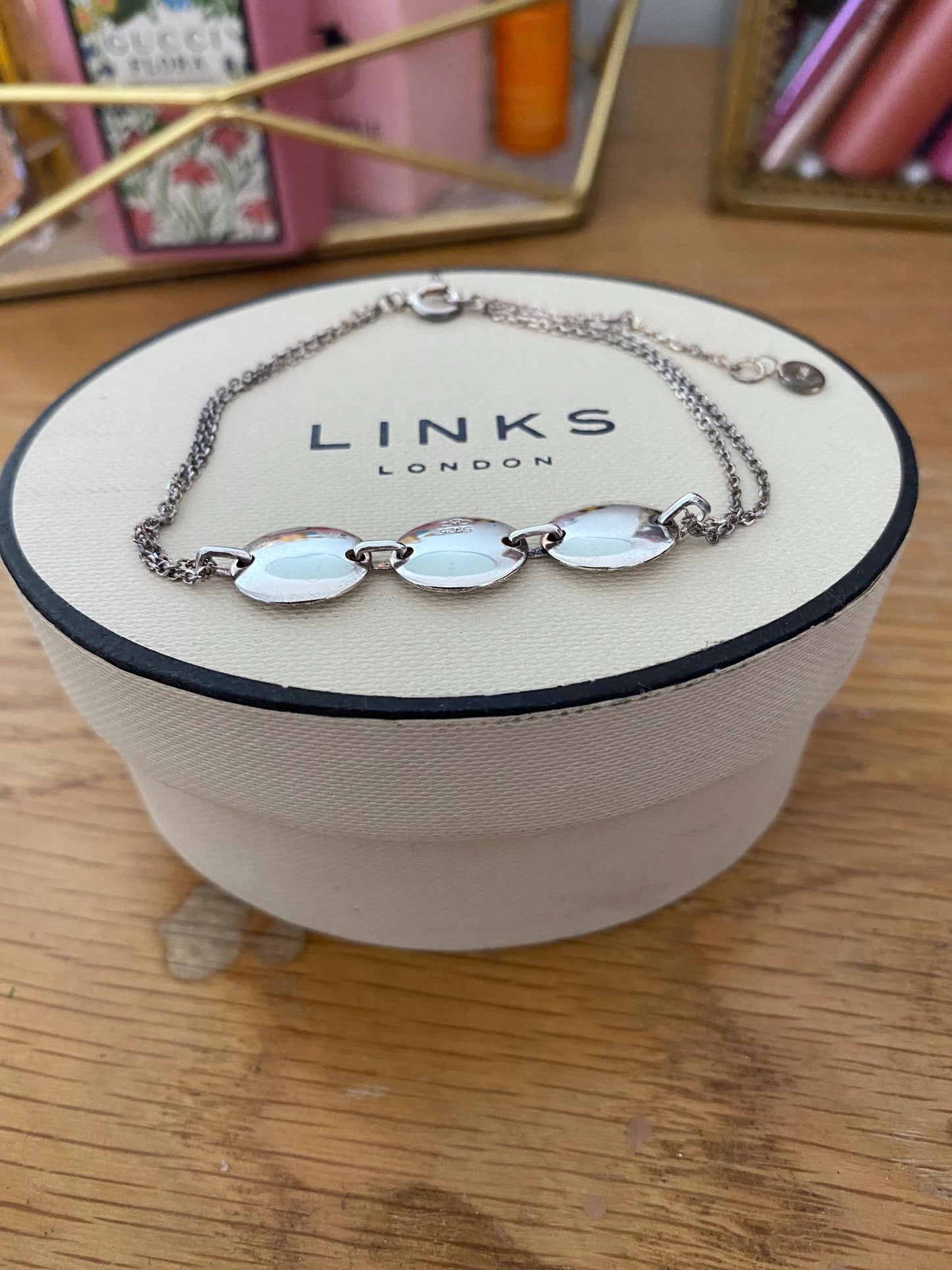Links of London vintage rare Grace Sterling Silver 3 Station Bracelet