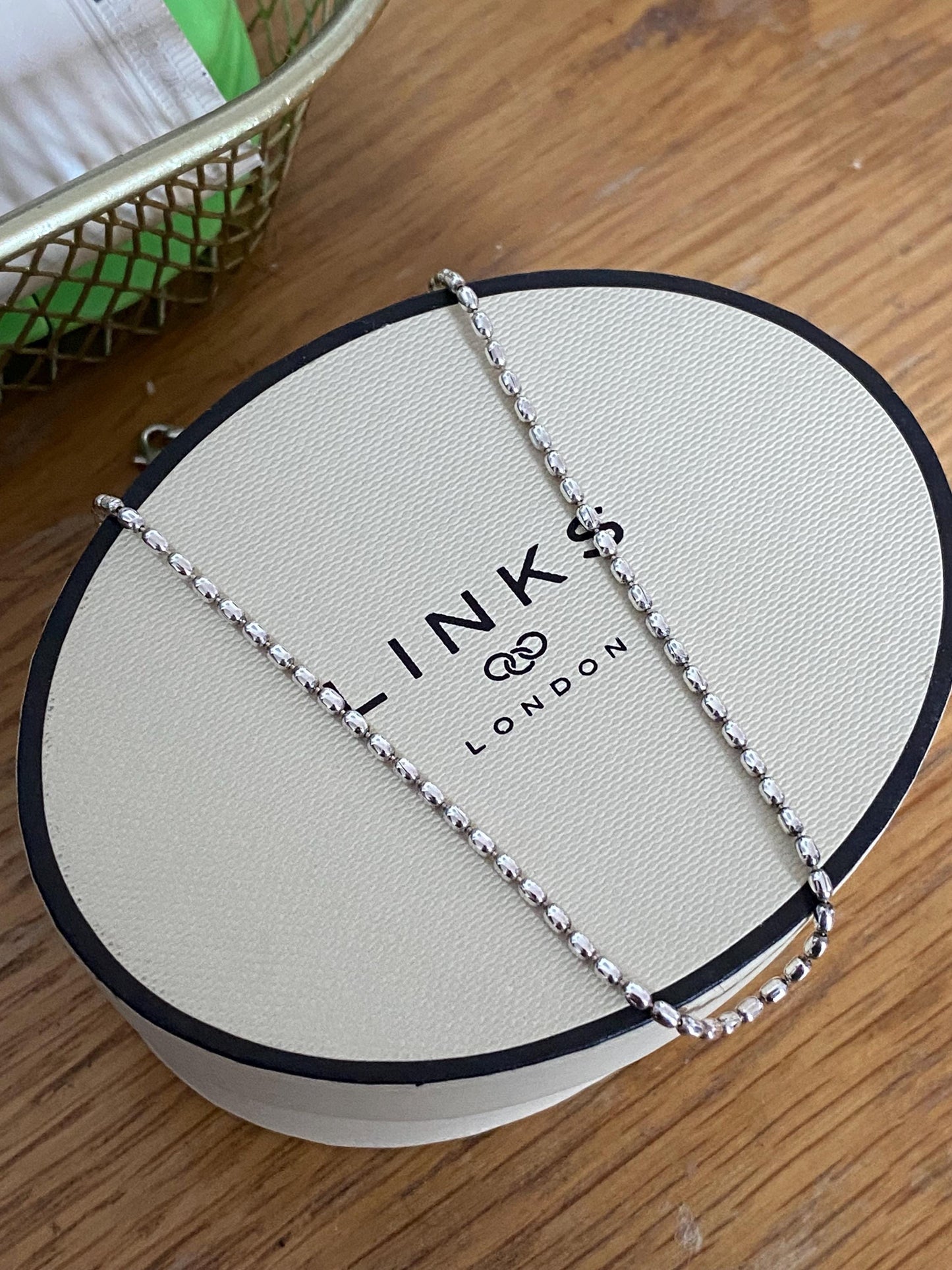 Genuine Links of London Rice Bead Necklace, sterling silver, in box
