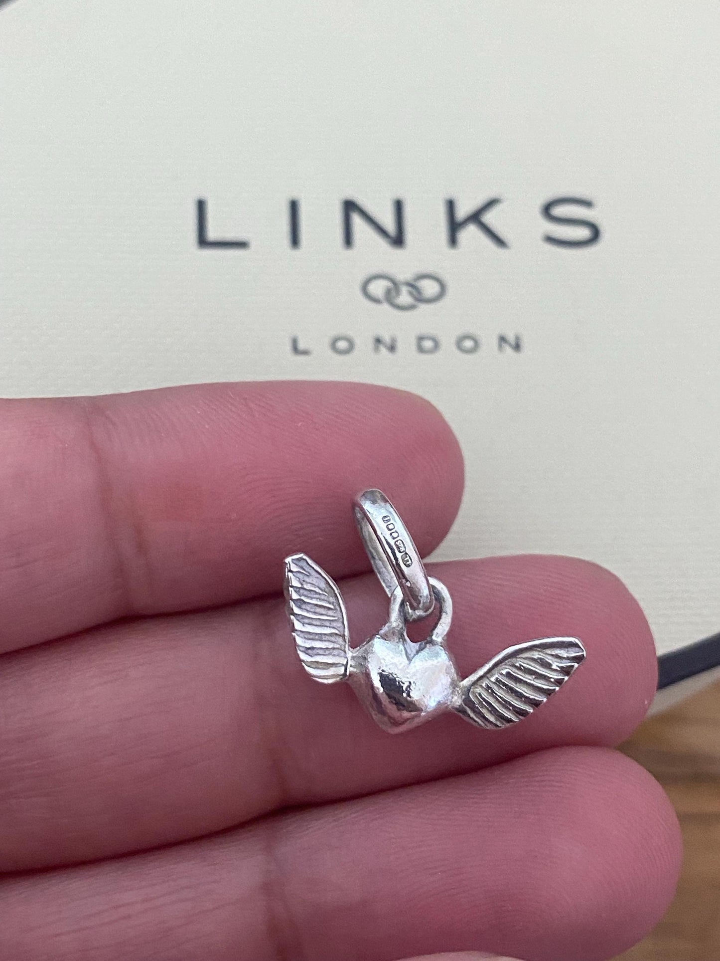 Beautiful genuine rare hallmarked Links of London sterling silver heart charm with wings, vintage