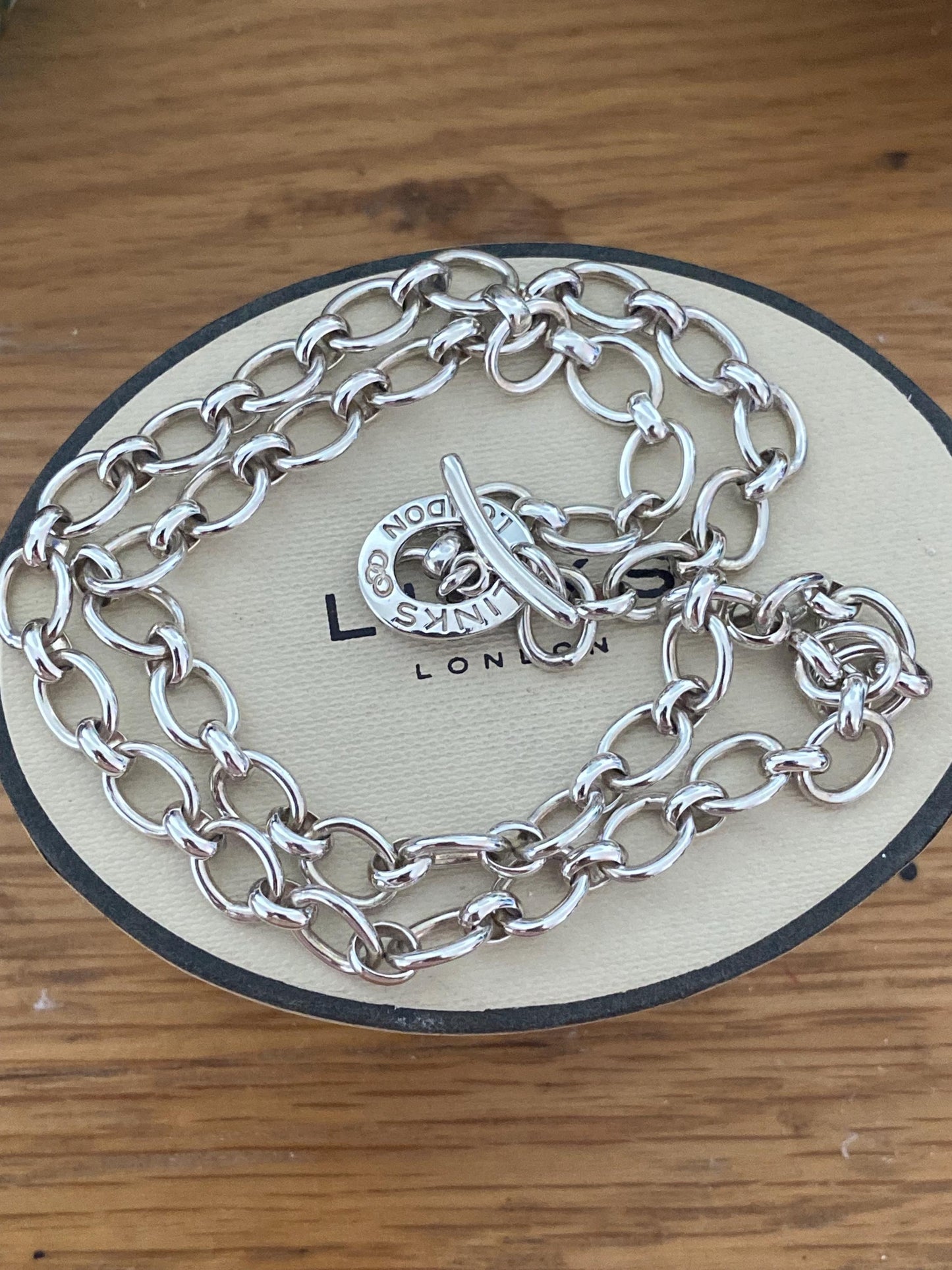 LINKS OF LONDON Chunky Sterling Silver Hallmarked Toggle Necklace In Box, 19” long, genuine
