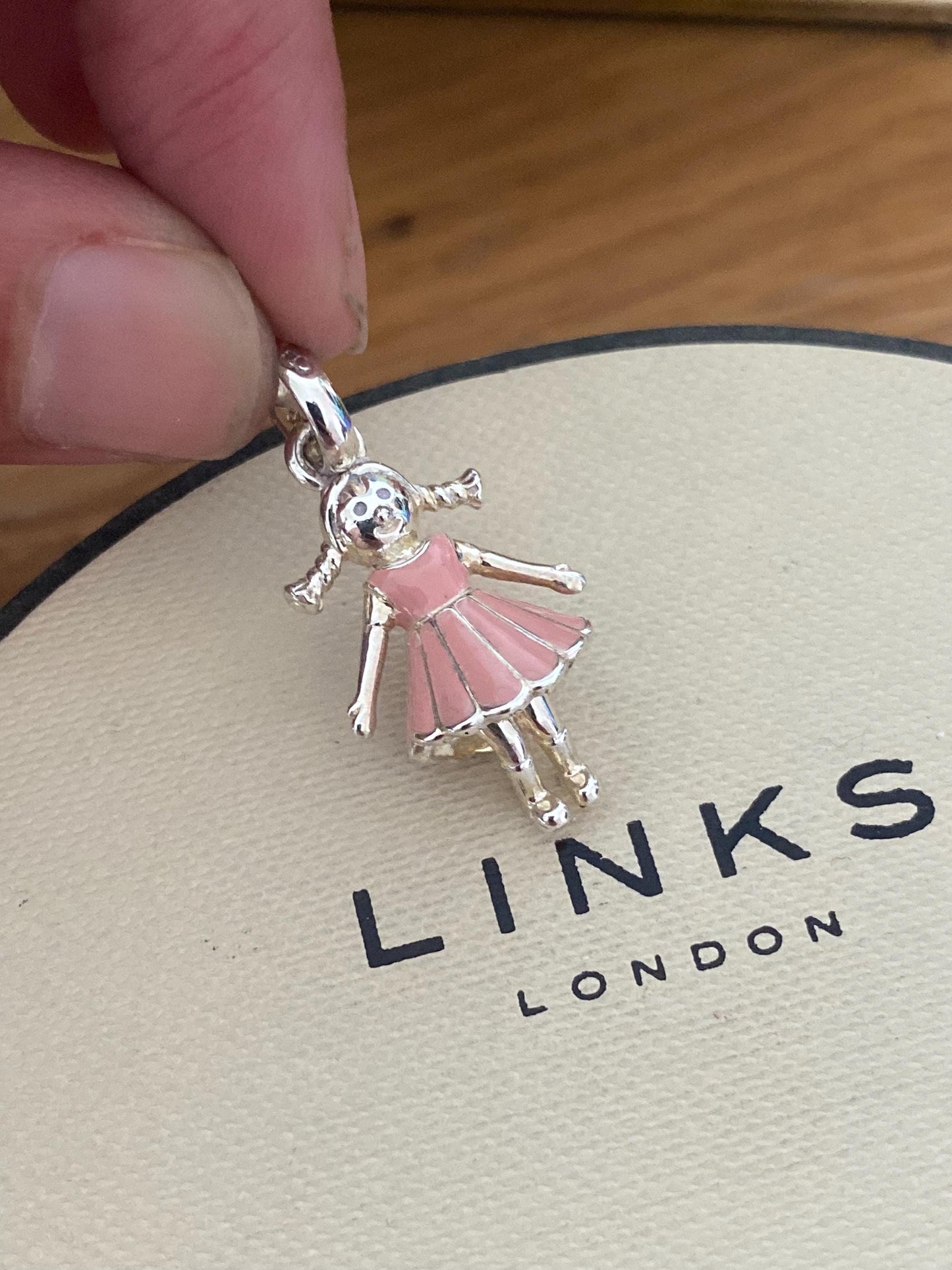Genuine Links Of London Sterling Silver little girl with dress and moving legs charm, super cute!