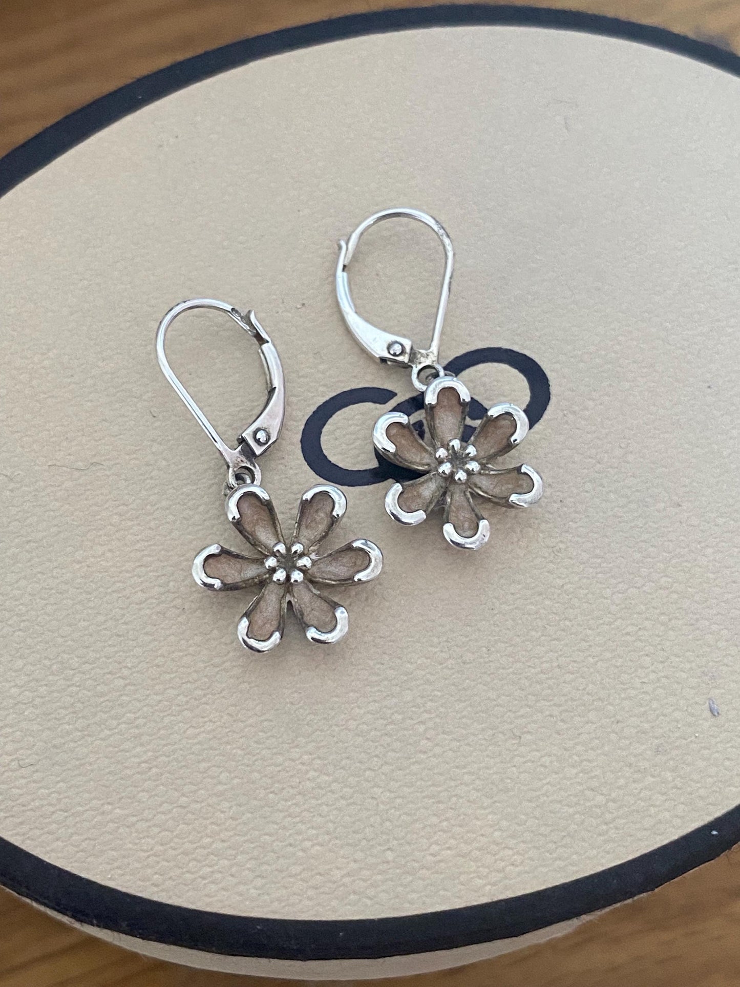 Very rare Links of London Night Time Garden Flower drop earrings sterling silver and enamel