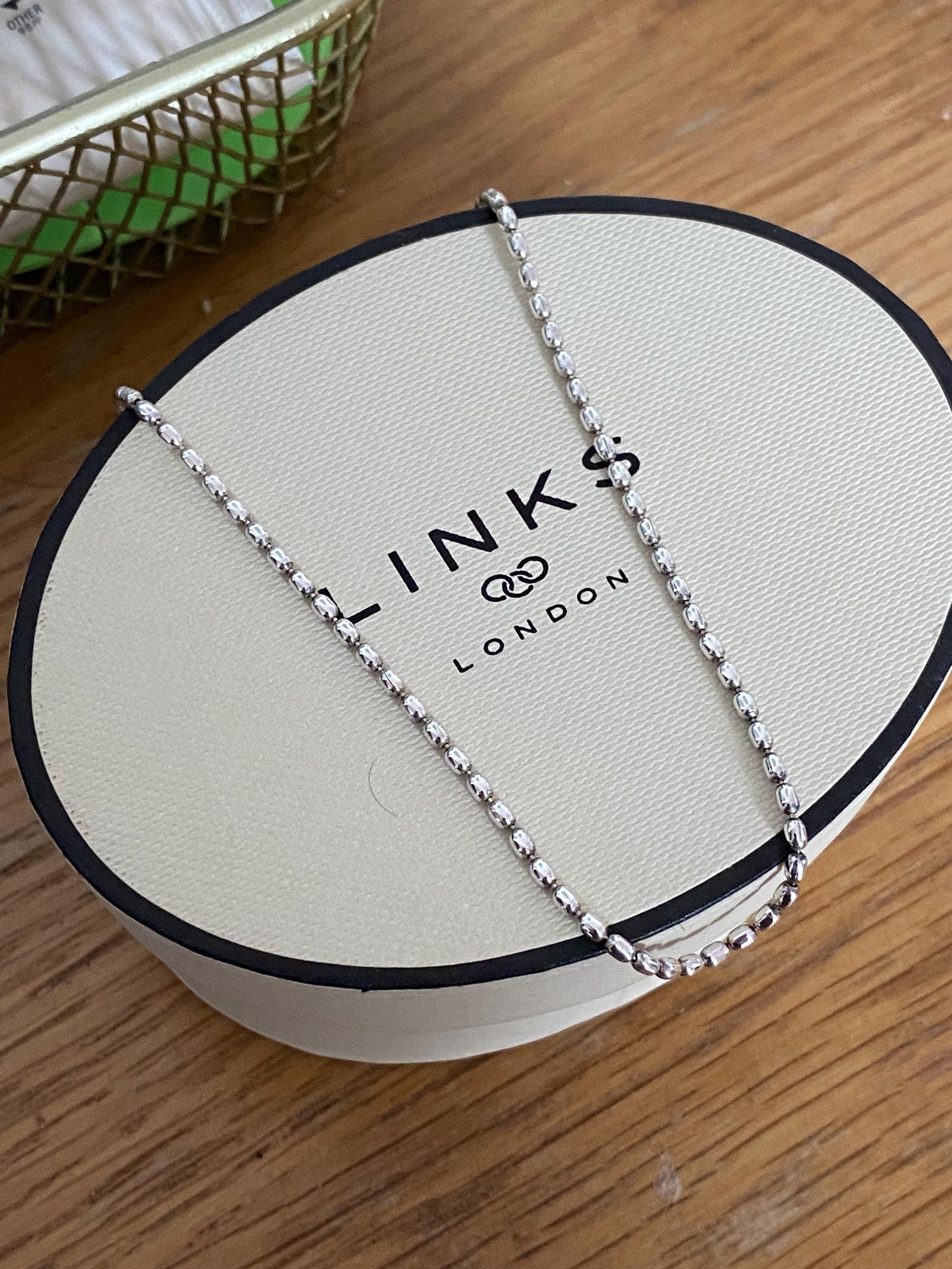 Genuine Links of London Rice Bead Necklace, sterling silver, in box