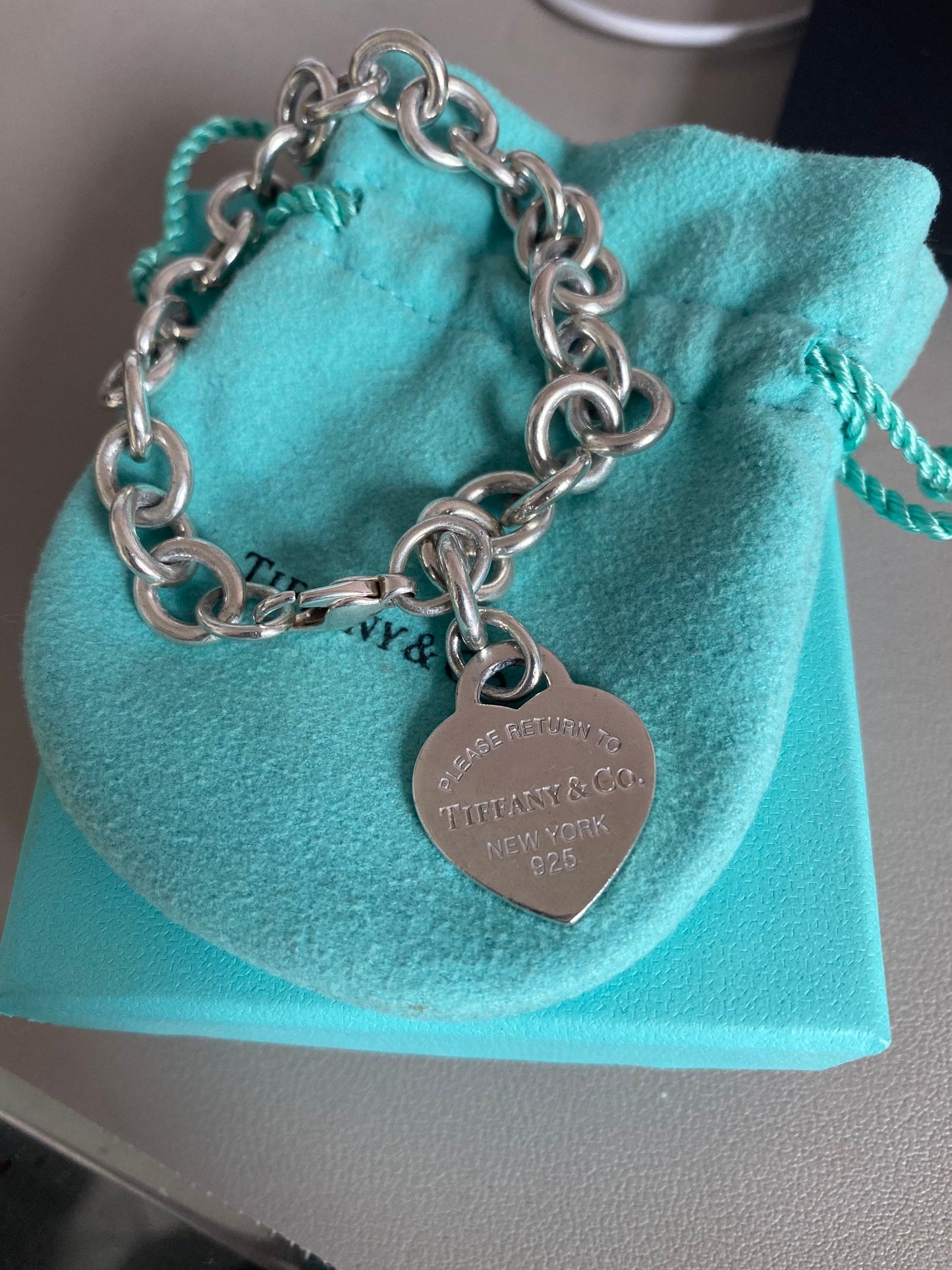 Tiffany and co chunky sterling silver heart charm bracelet