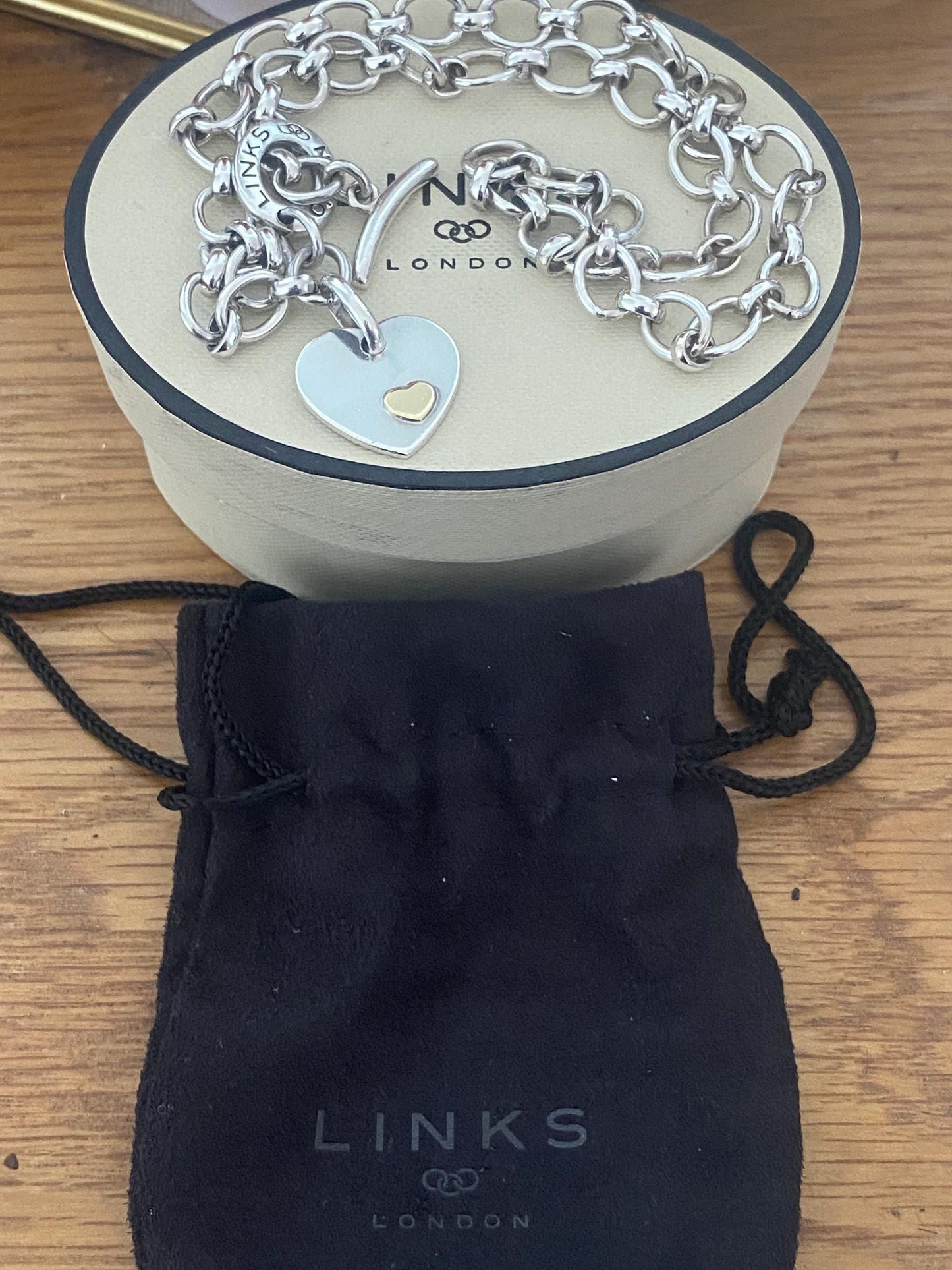 LINKS OF LONDON Chunky Sterling Silver Hallmarked Heart Toggle Necklace In Box, genuine