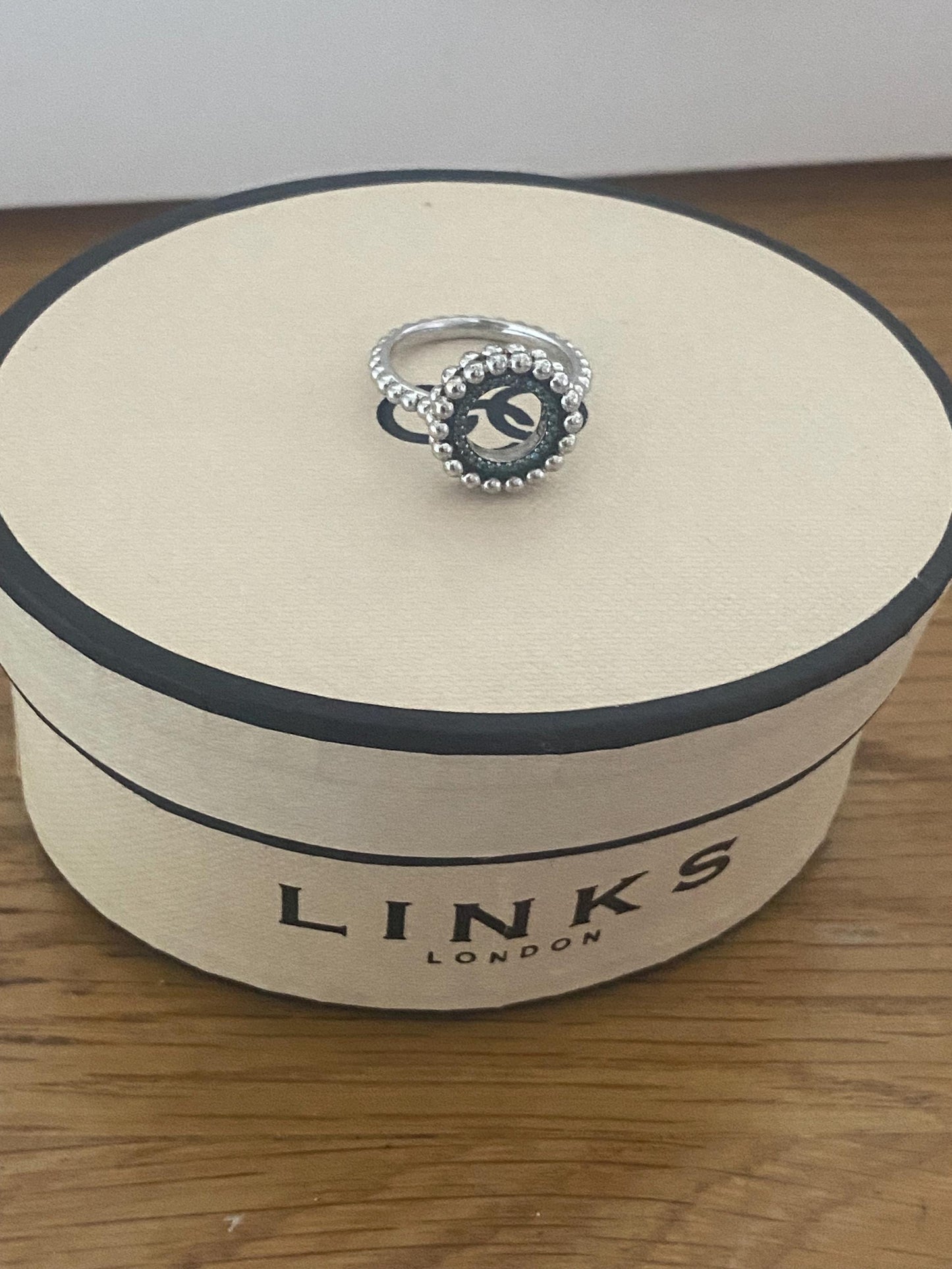 Rare Links Of London Effervescence Blue Diamond Silver Diamond Bubble Ring size UK L, with box