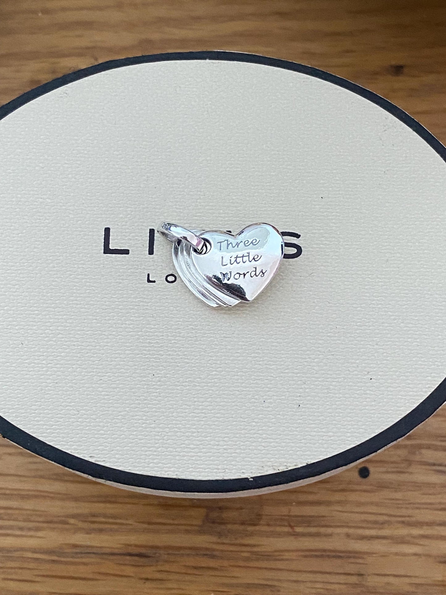 Beautiful genuine Links of London sterling silver Three Little Words fan heart charm