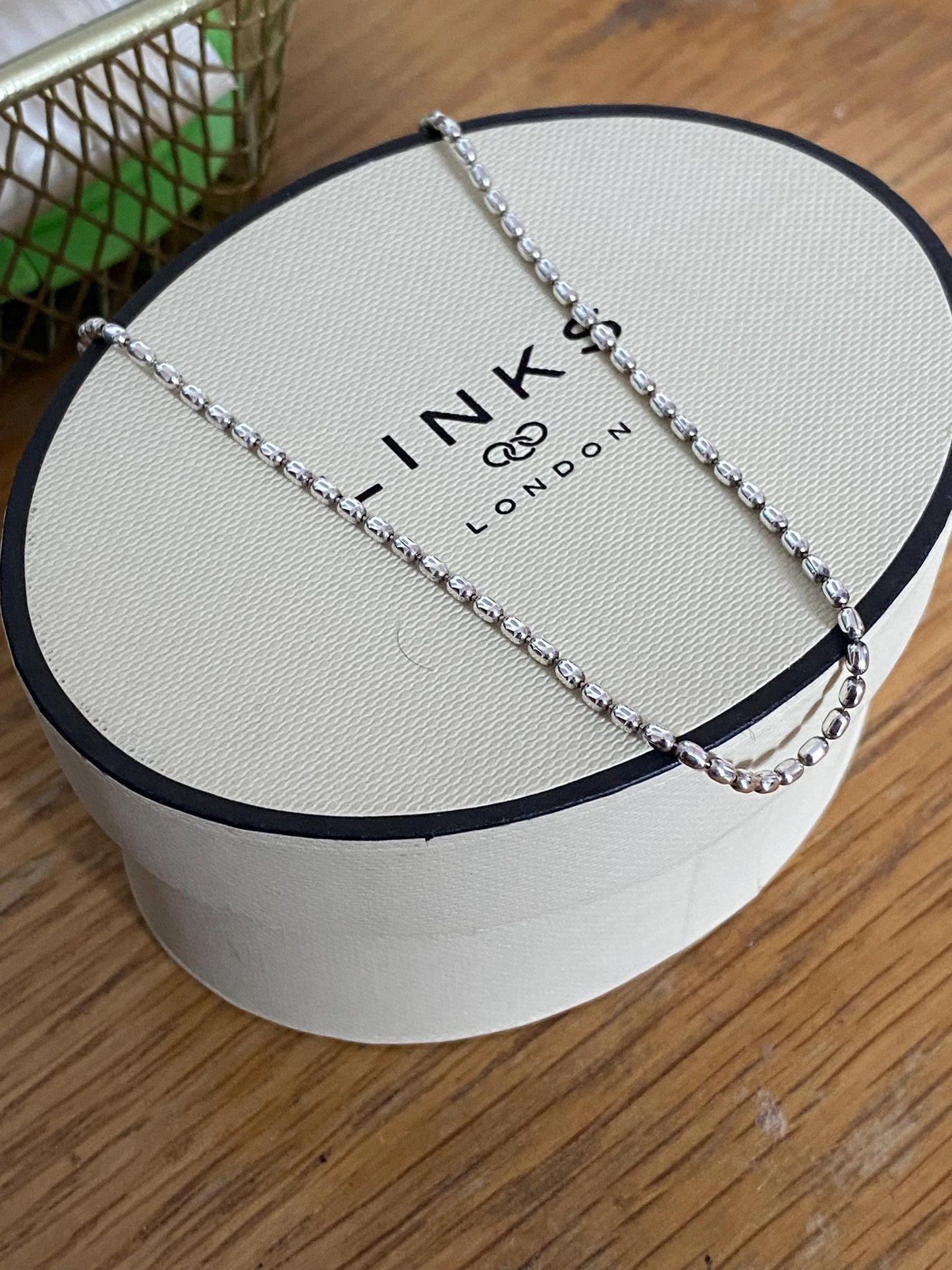 Genuine Links of London Rice Bead Necklace, sterling silver, in box