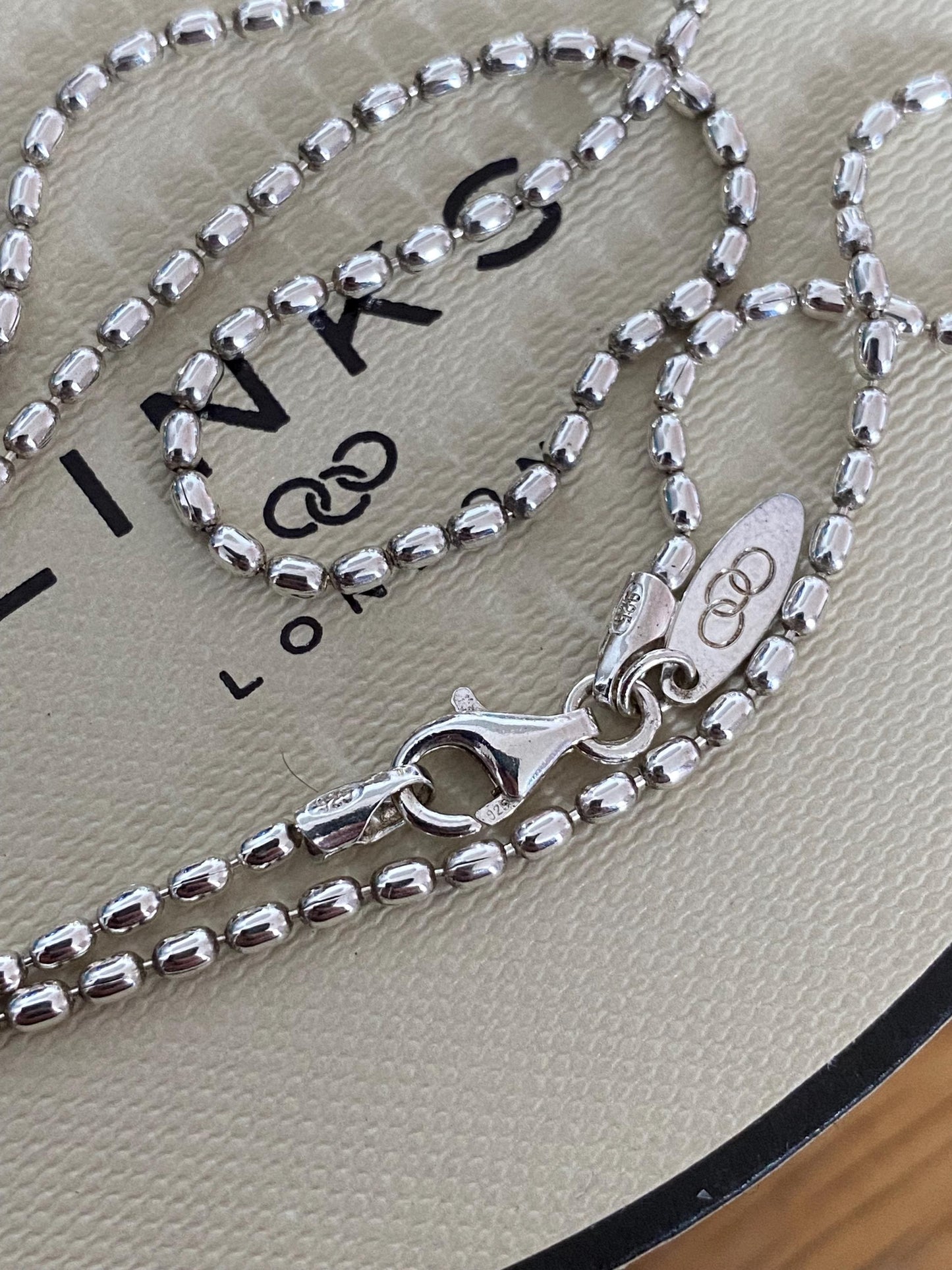 Genuine Links of London Rice Bead Necklace, sterling silver, in box