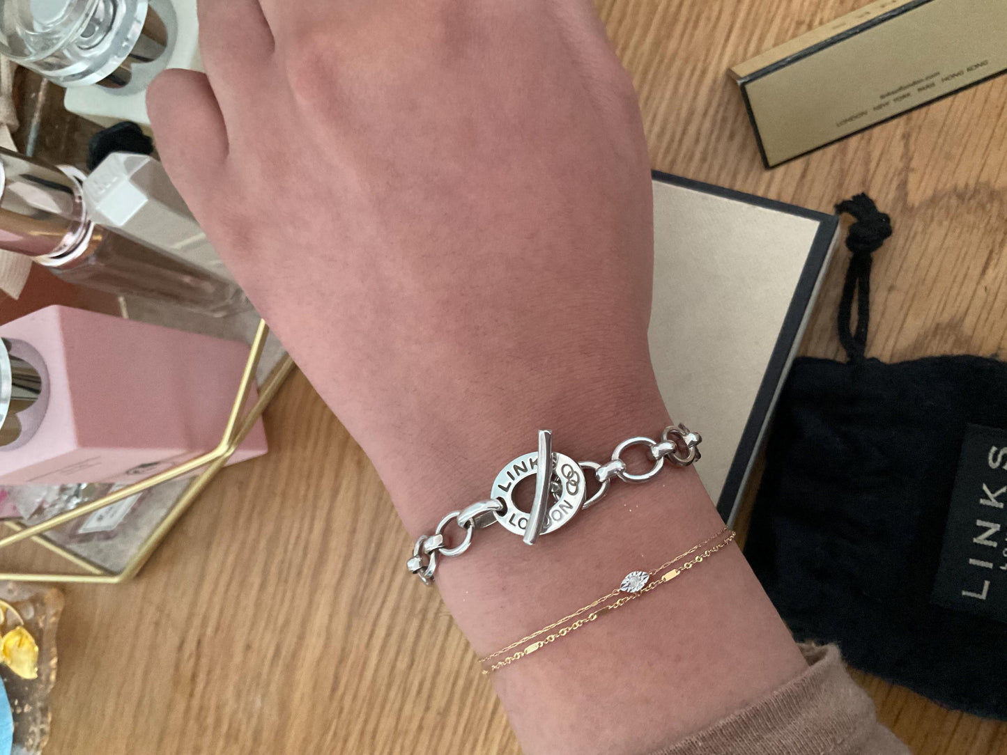 Rare Genuine LINKS OF LONDON Hallmarked Silver Toggle Logo Bracelet, 8 inches long
