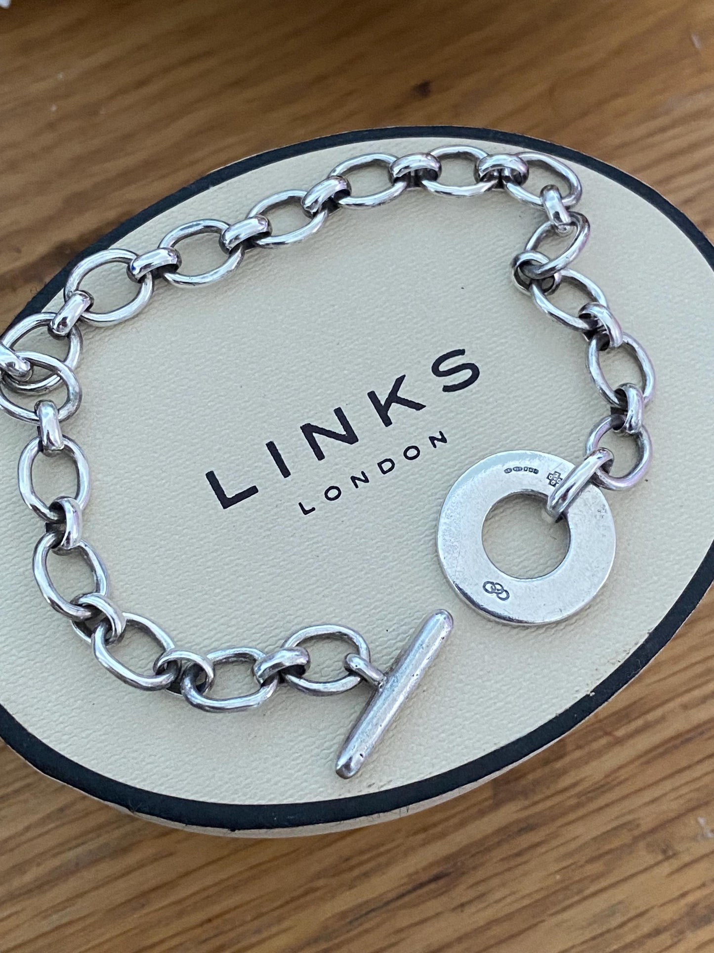 Rare Genuine LINKS OF LONDON Hallmarked Silver Toggle Logo Bracelet, 7.5 inches long, sterling silver