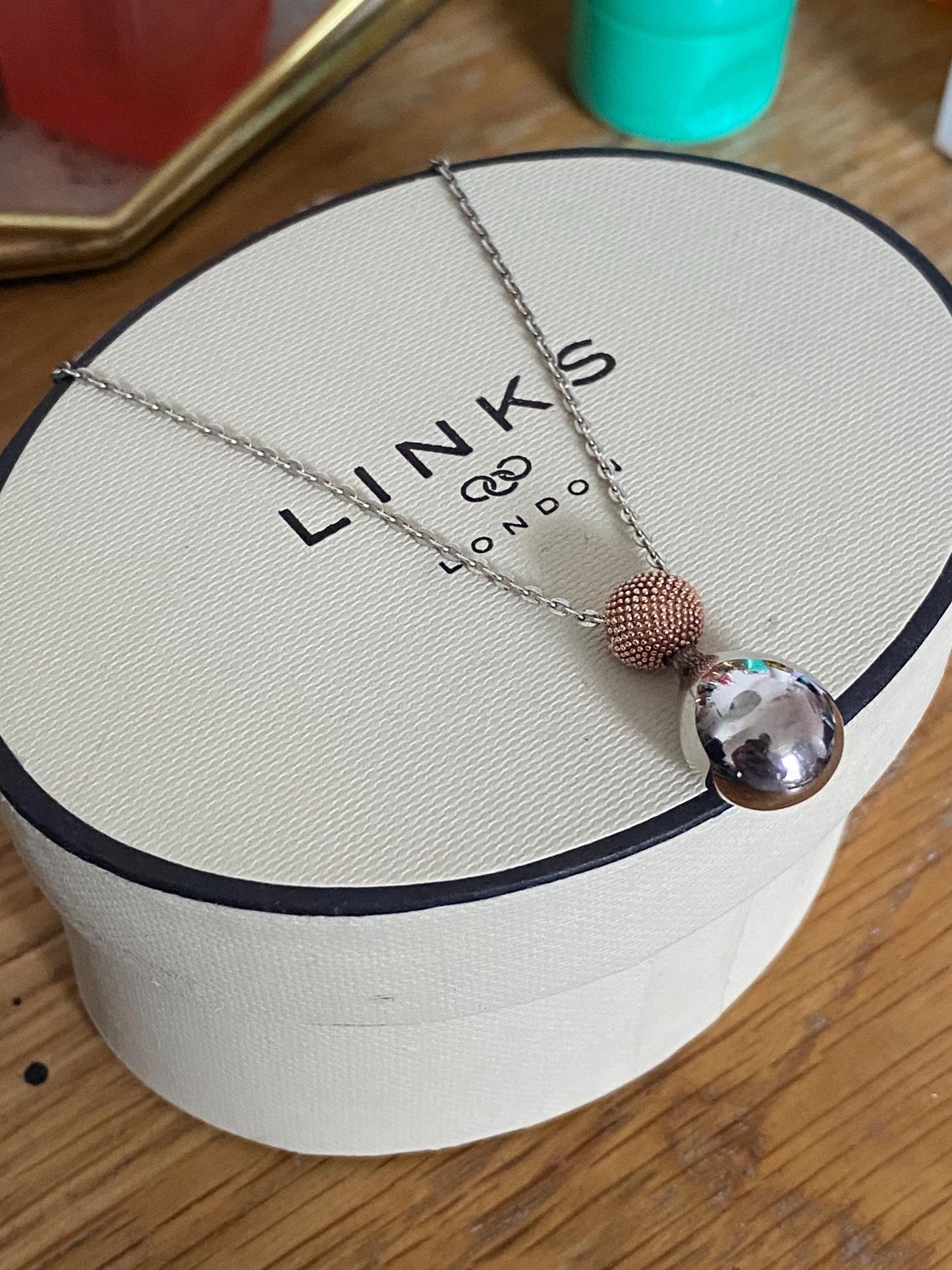 Genuine Links of London Masquerade Drop Necklace, Solid Sterling silver and rose gold, with box