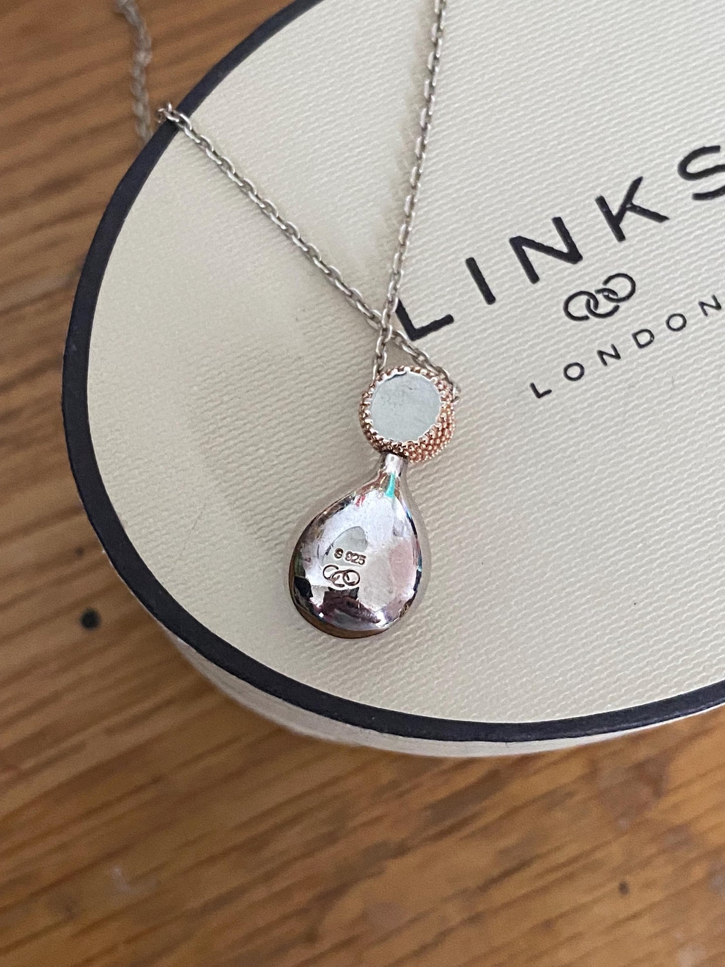 Genuine Links of London Masquerade Drop Necklace, Solid Sterling silver and rose gold, with box