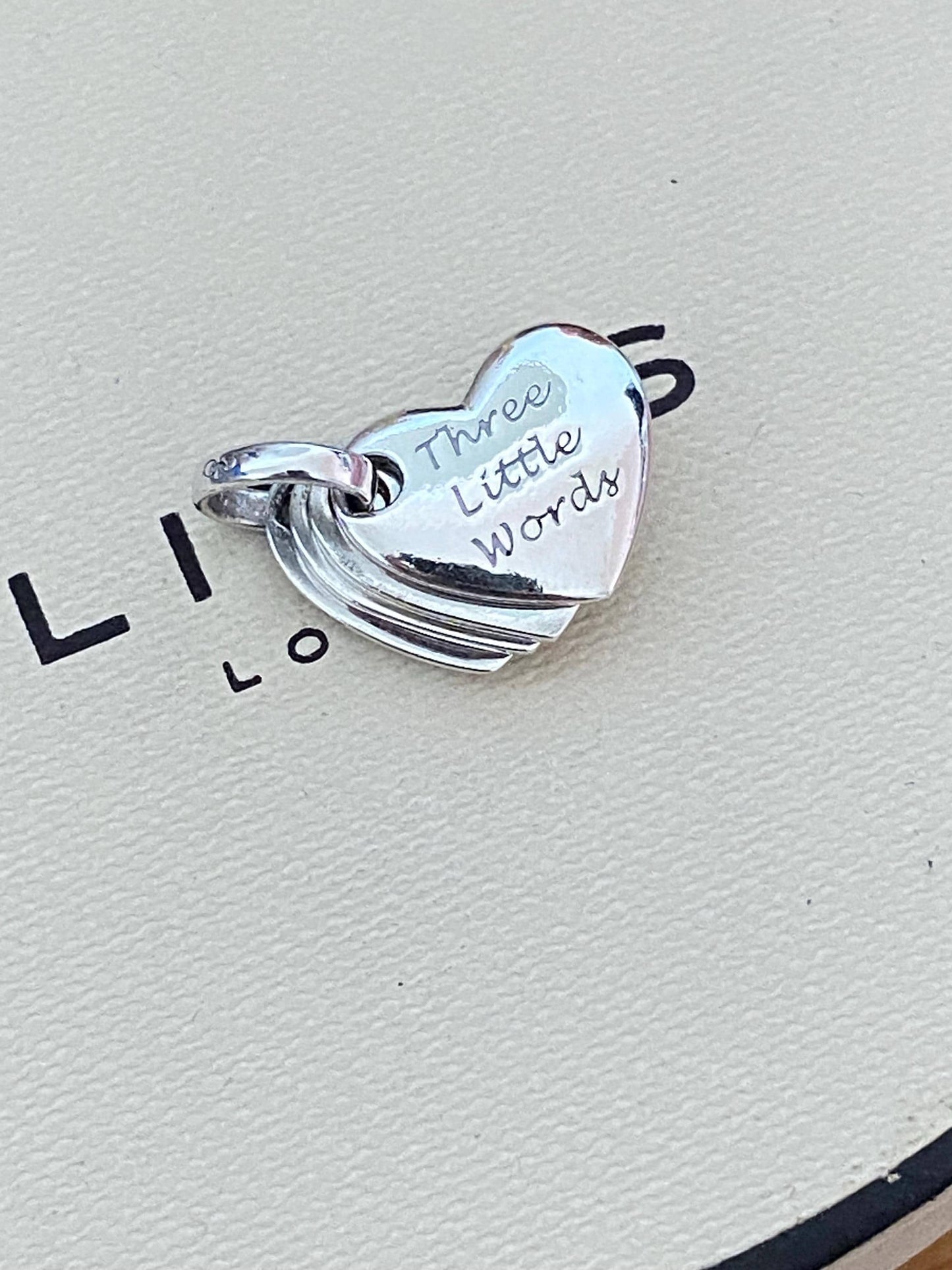 Beautiful genuine Links of London sterling silver Three Little Words fan heart charm