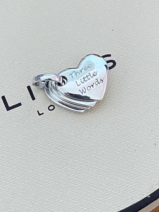 Beautiful genuine Links of London sterling silver Three Little Words fan heart charm
