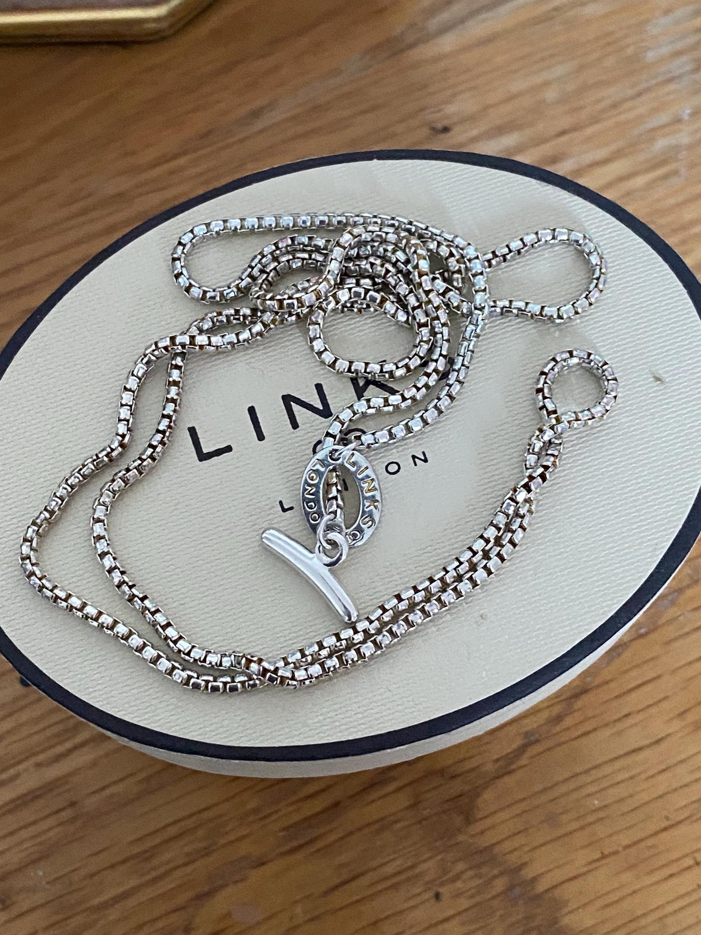 Links Of London Sterling Silver Box Chain Toggle Necklace Vintage, genuine