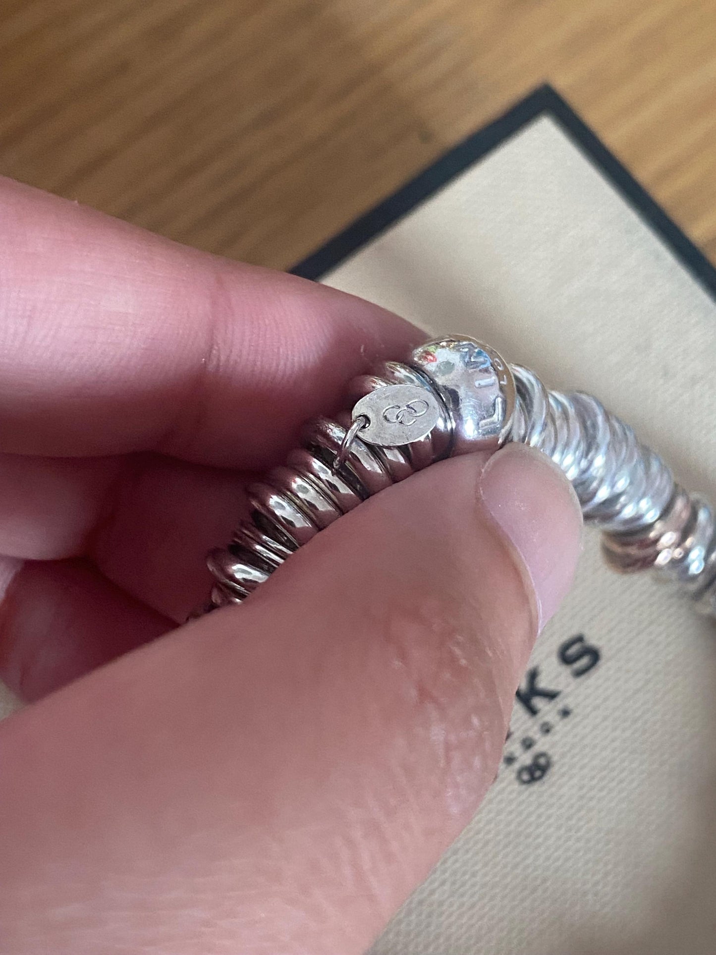 Lovely Links of London vintage rare sweetie bracelet, sterling silver and 18k rose gold vermeil, medium