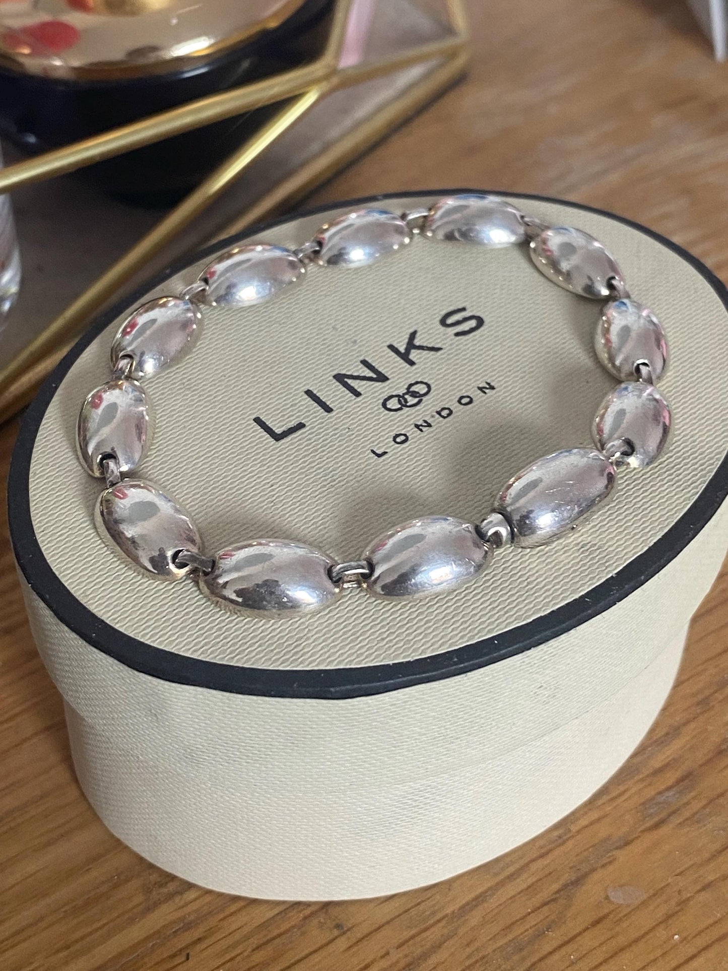 Rare Genuine LINKS OF LONDON Hallmarked Silver hope oval dome Bracelet, vintage with box
