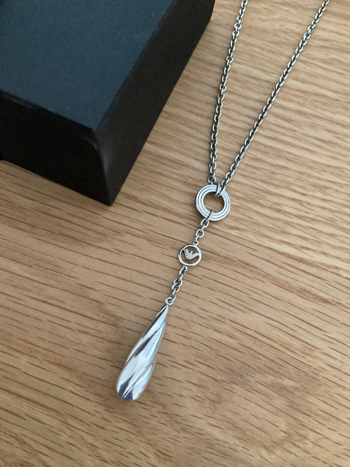 Emporio Armani sterling silver teardrop charm necklace