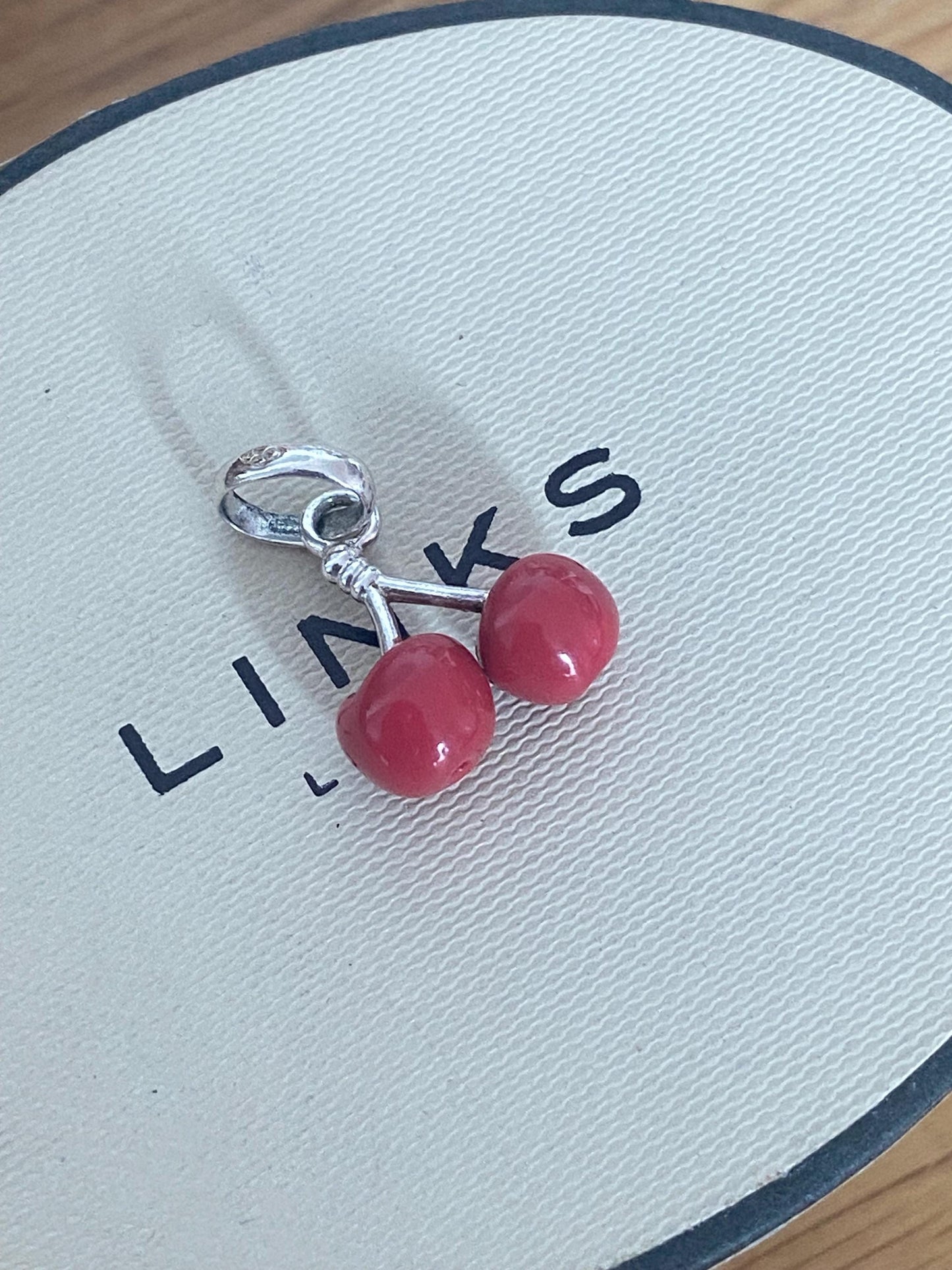 Links of London Rare cherries charm in sterling silver and enamel, red cherry charm