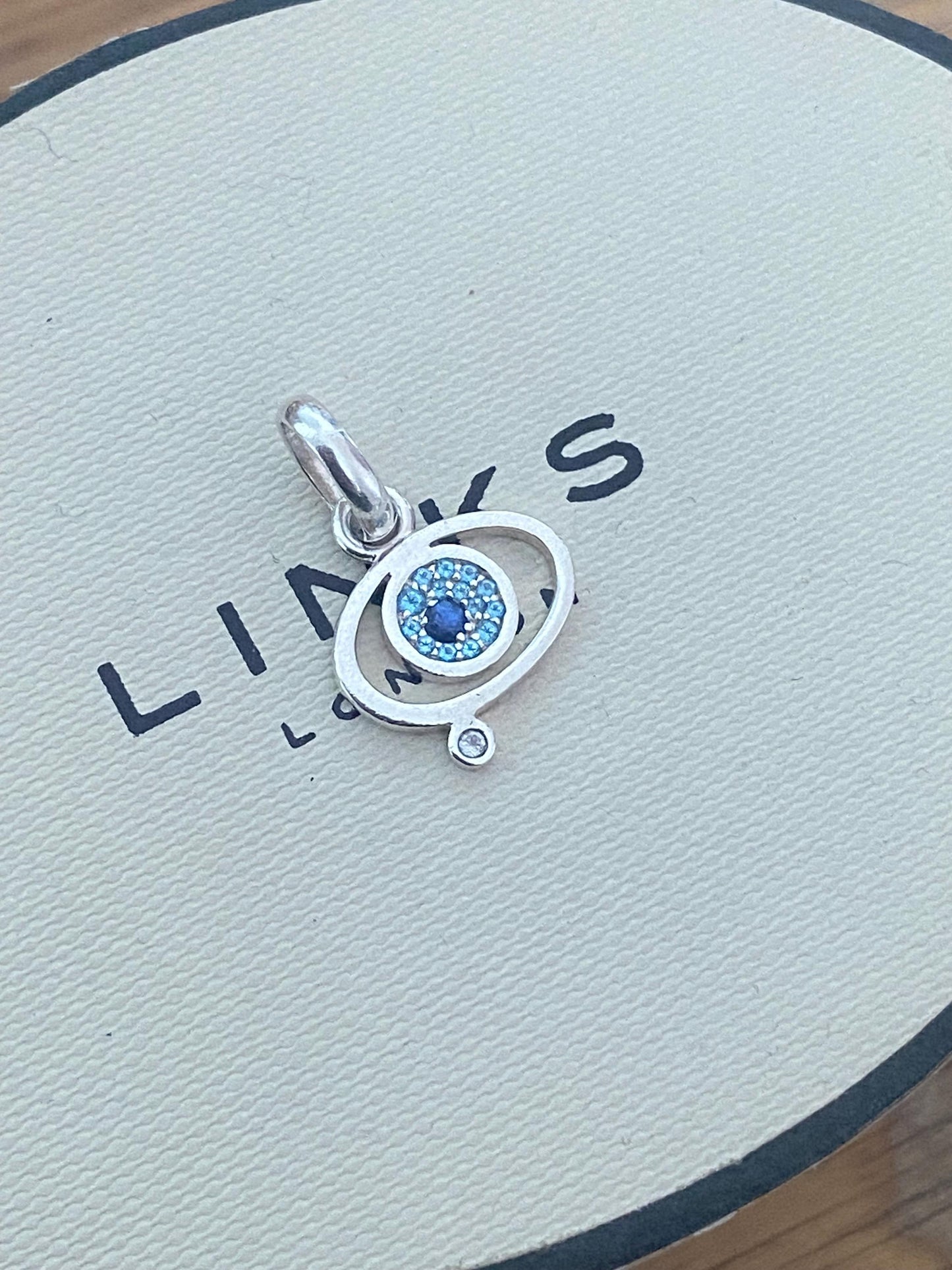 Stunning RARE Links of London evil eye sapphire and topaz charm set in sterling silver