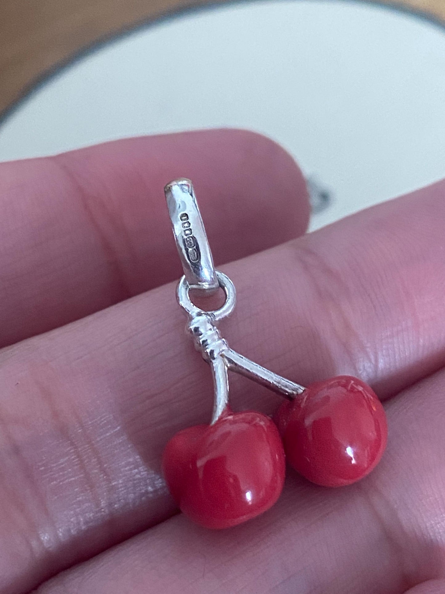 Links of London Rare cherries charm in sterling silver and enamel, red cherry charm