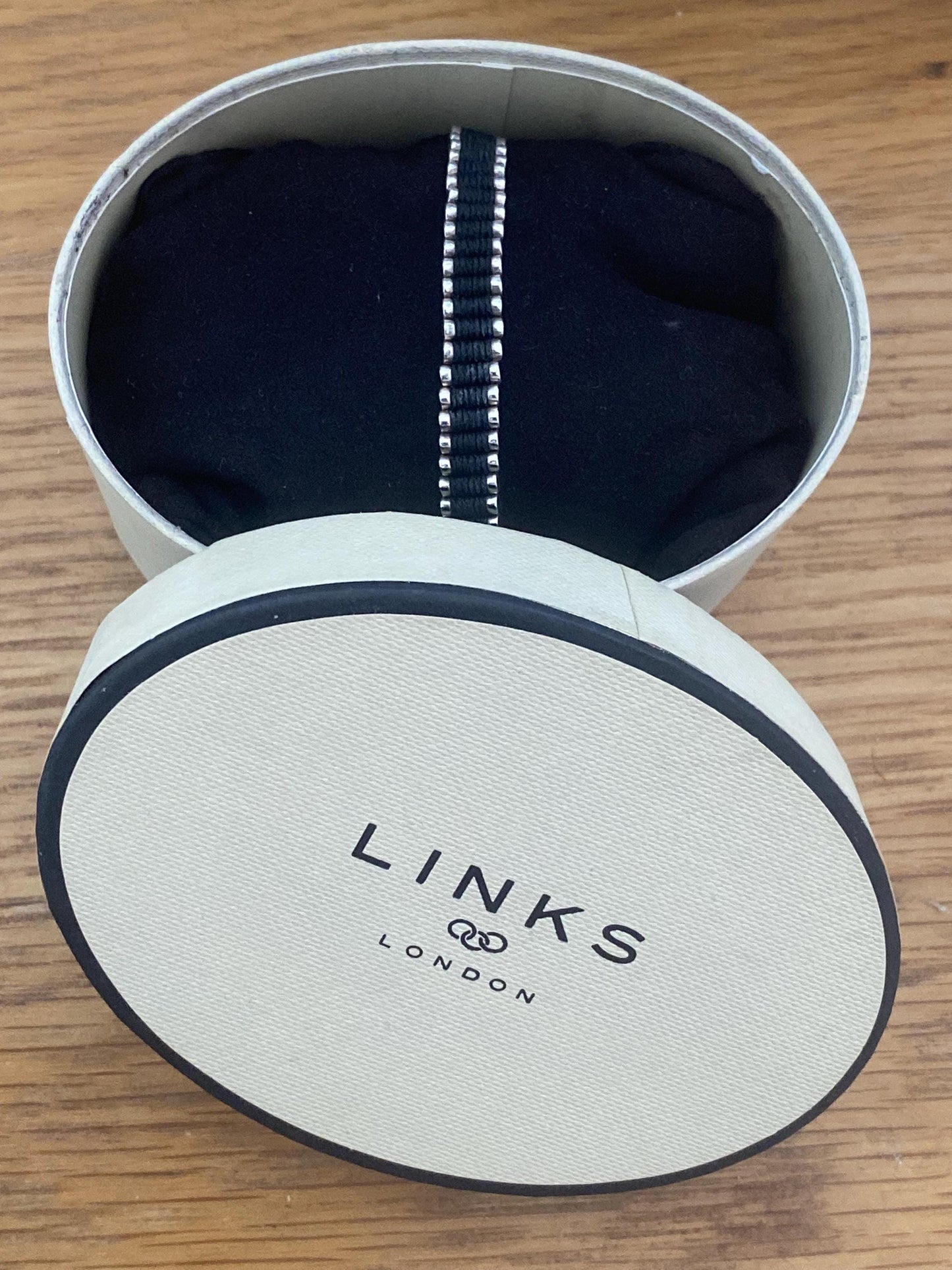 Black Links of London skinny Friendship Bracelet, Assay Hallmarked, boxed