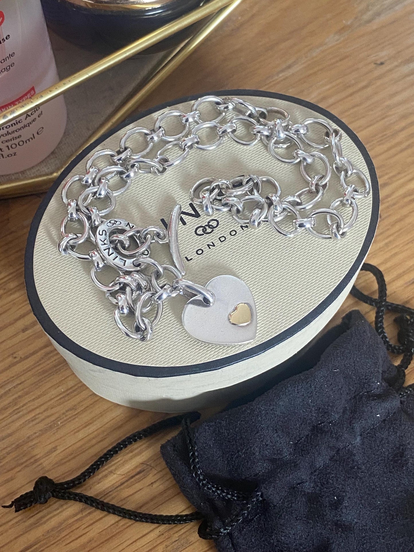 LINKS OF LONDON Chunky Sterling Silver Hallmarked Heart Toggle Necklace In Box, genuine