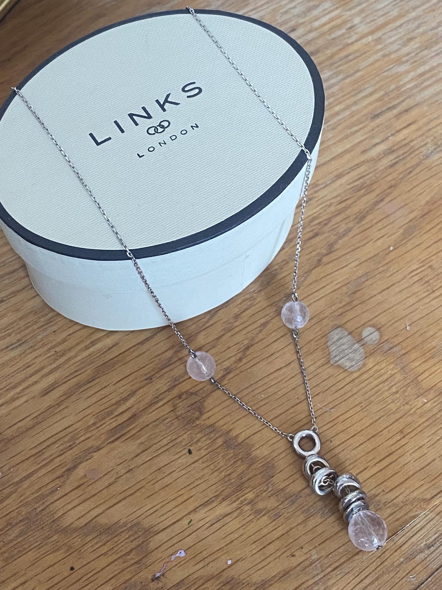 Beautiful unique Links of London Rose Quartz Sweetie Drops Necklace, Sterling Silver, Stamped, s925, 45cms