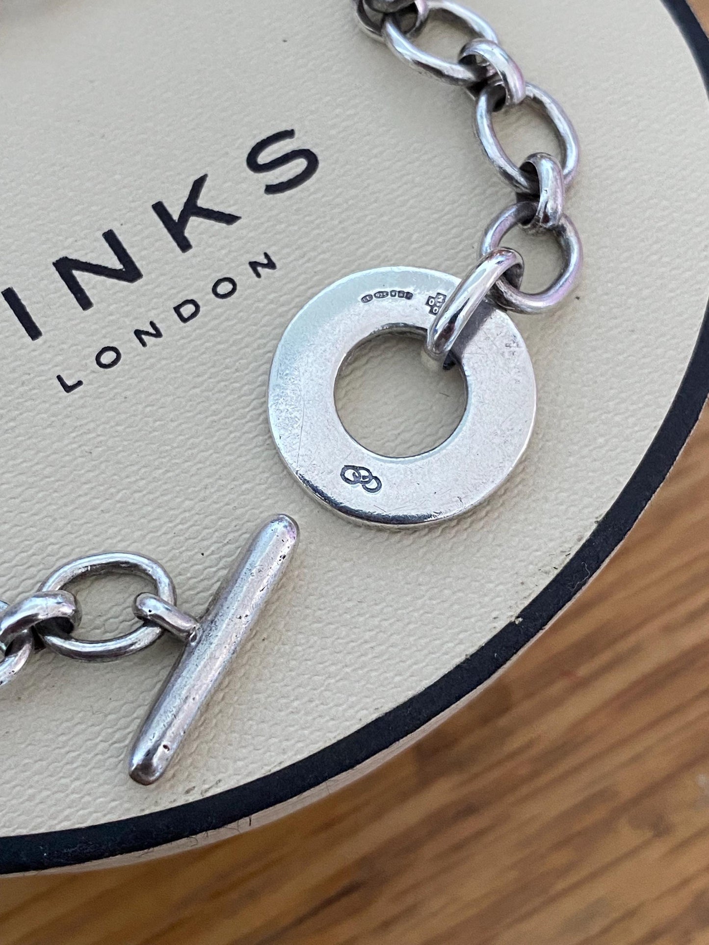 Rare Genuine LINKS OF LONDON Hallmarked Silver Toggle Logo Bracelet, 7.5 inches long, sterling silver