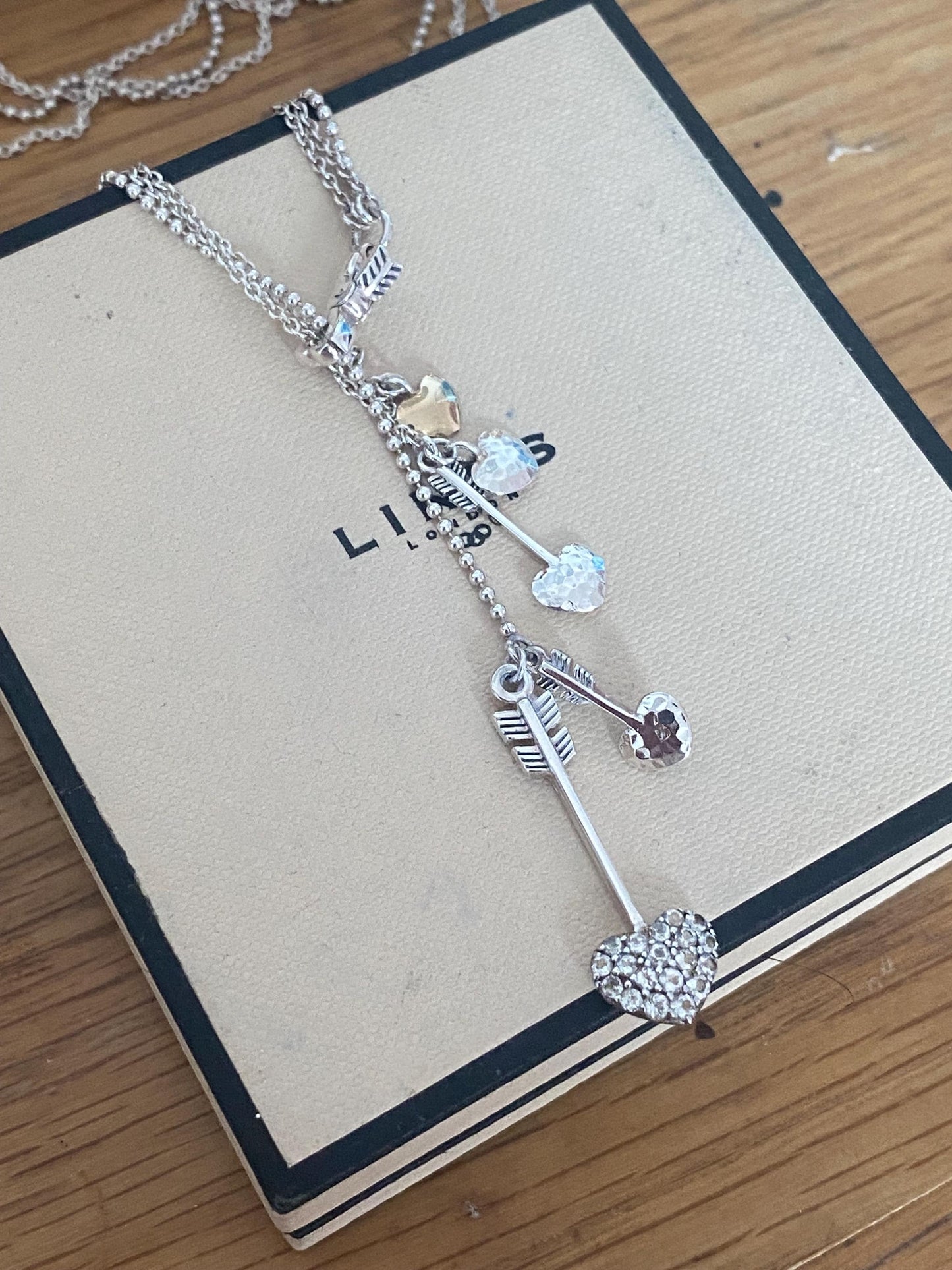 Rare Links of London 'Lovestruck' Necklace with Cupid's Hearts and Arrows, Sterling Silver