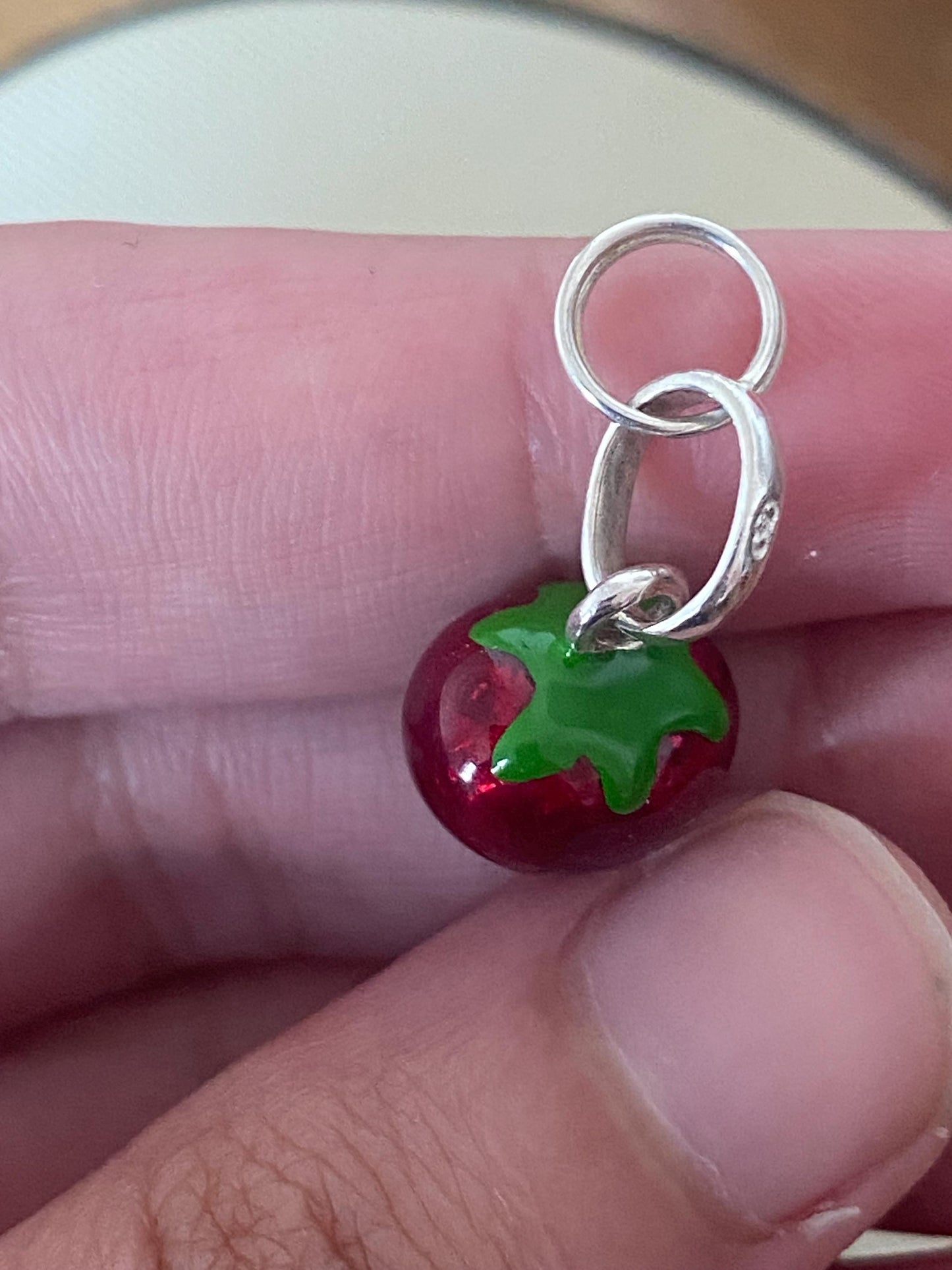Gorgeous Links of London Sterling Silver and Enamel Strawberry Charm, Assay Hallmarked