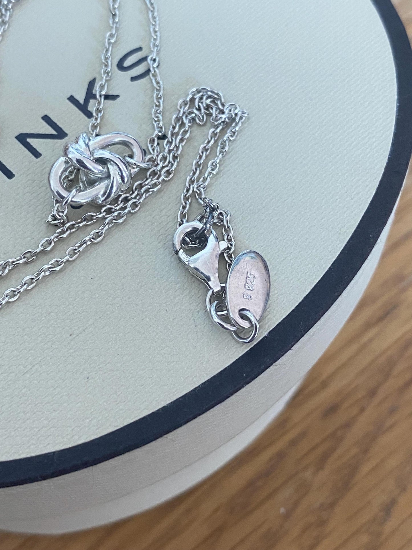 Genuine LINKS OF LONDON Sterling Silver triple knot Necklace, beautiful design, 18” long