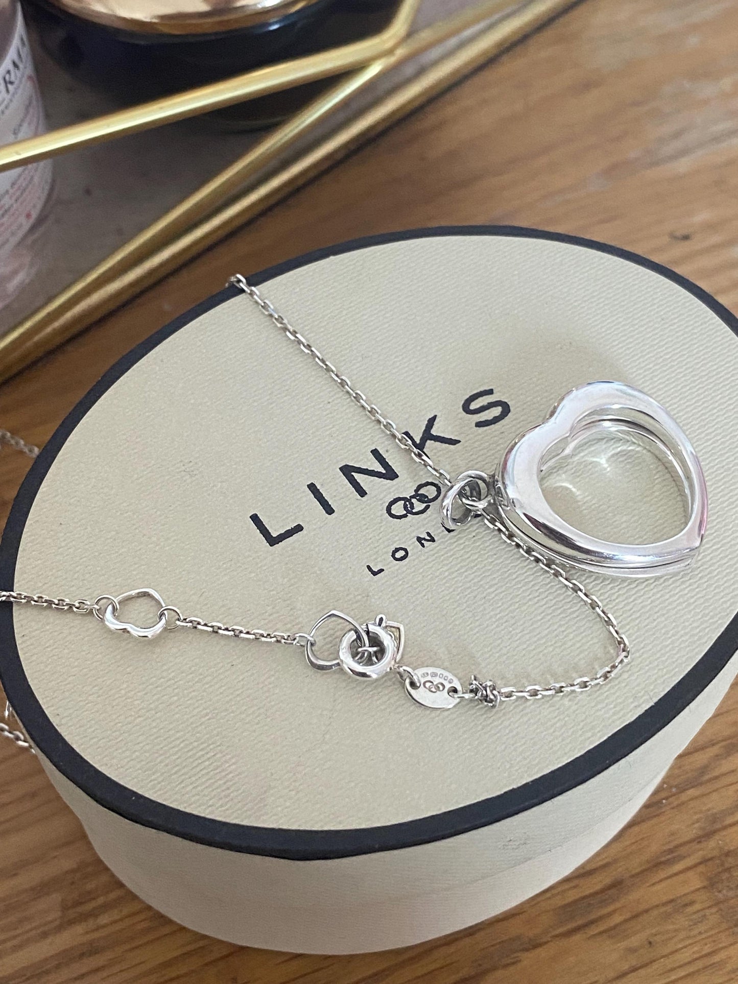 Beautiful vintage very rare links of London kindred double hearts love notes necklace, sterling silver