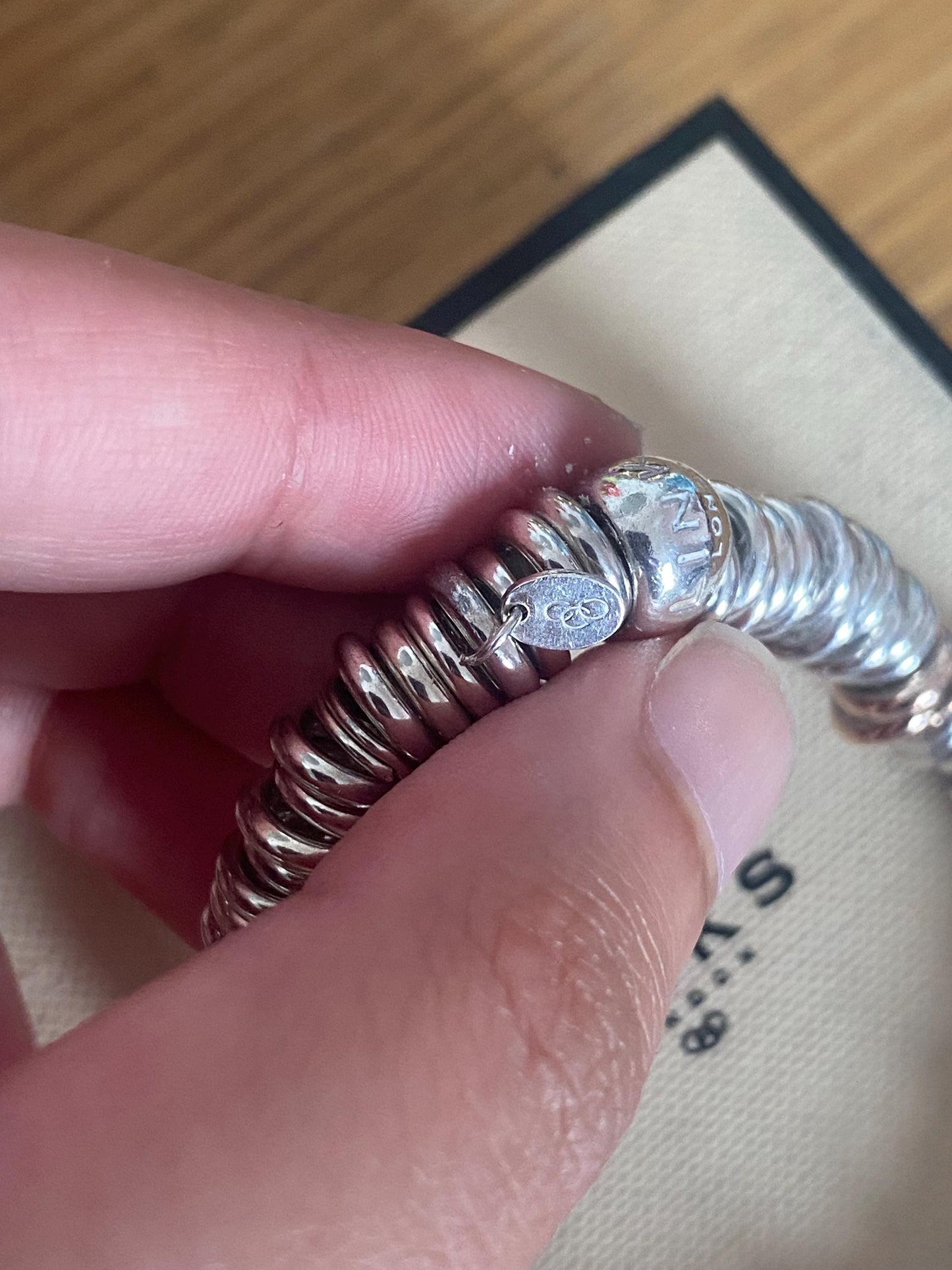 Lovely Links of London vintage rare sweetie bracelet, sterling silver and 18k rose gold vermeil, medium