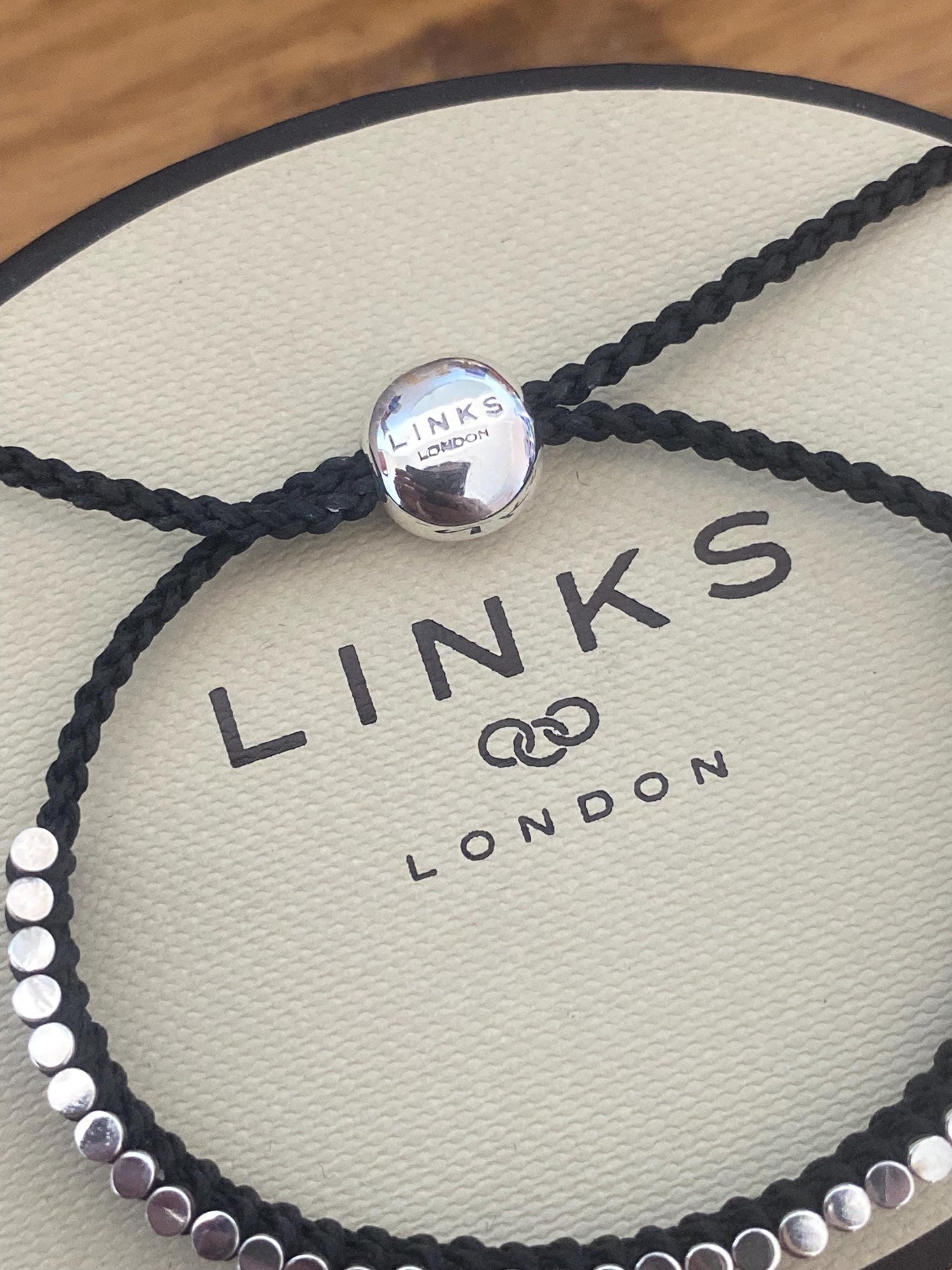 Black Links of London skinny Friendship Bracelet, Assay Hallmarked, boxed
