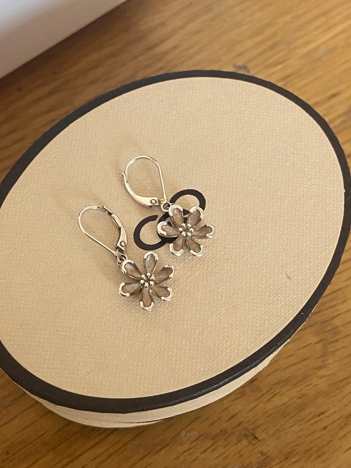 Very rare Links of London Night Time Garden Flower drop earrings sterling silver and enamel