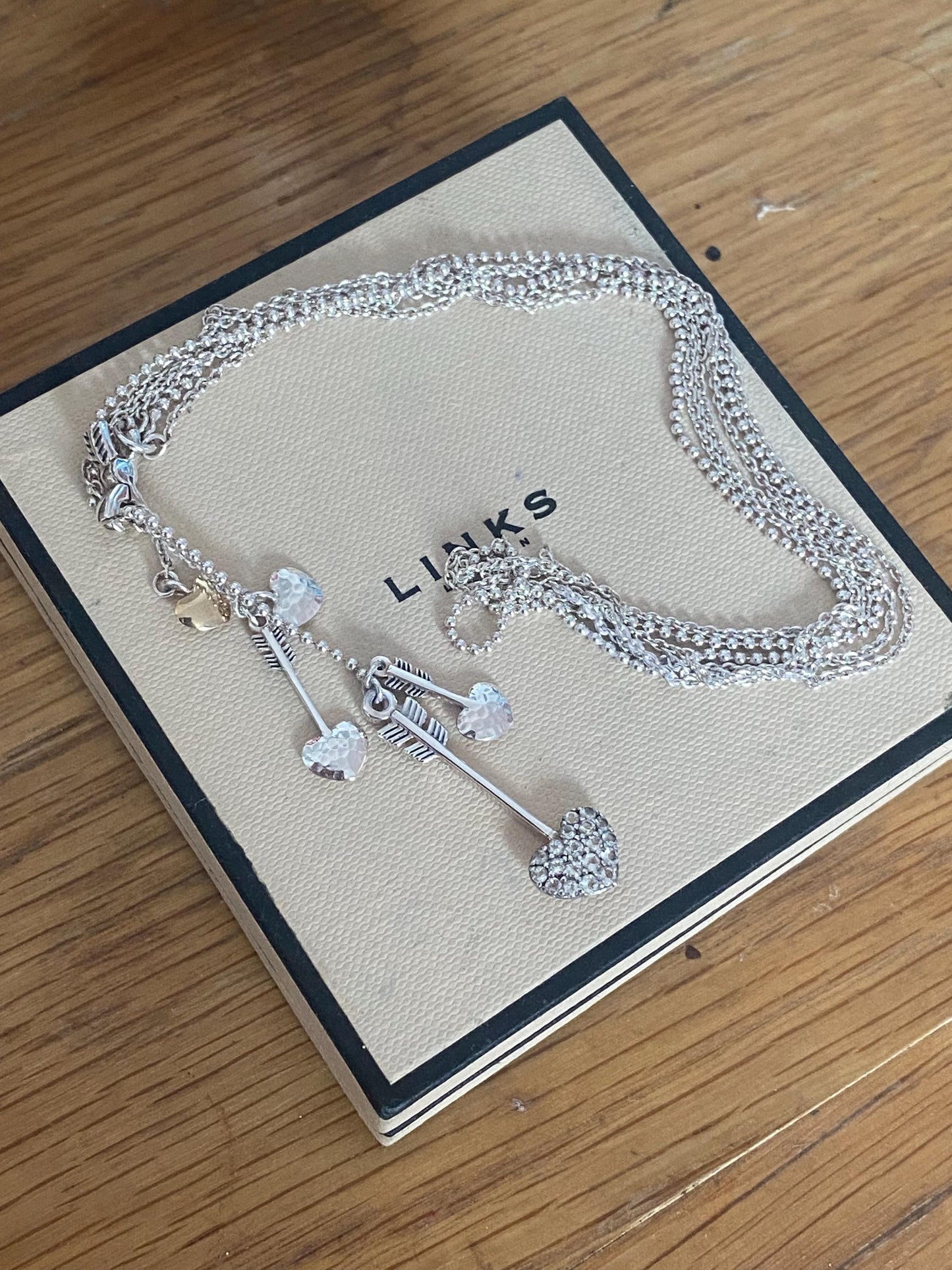 Rare Links of London 'Lovestruck' Necklace with Cupid's Hearts and Arrows, Sterling Silver