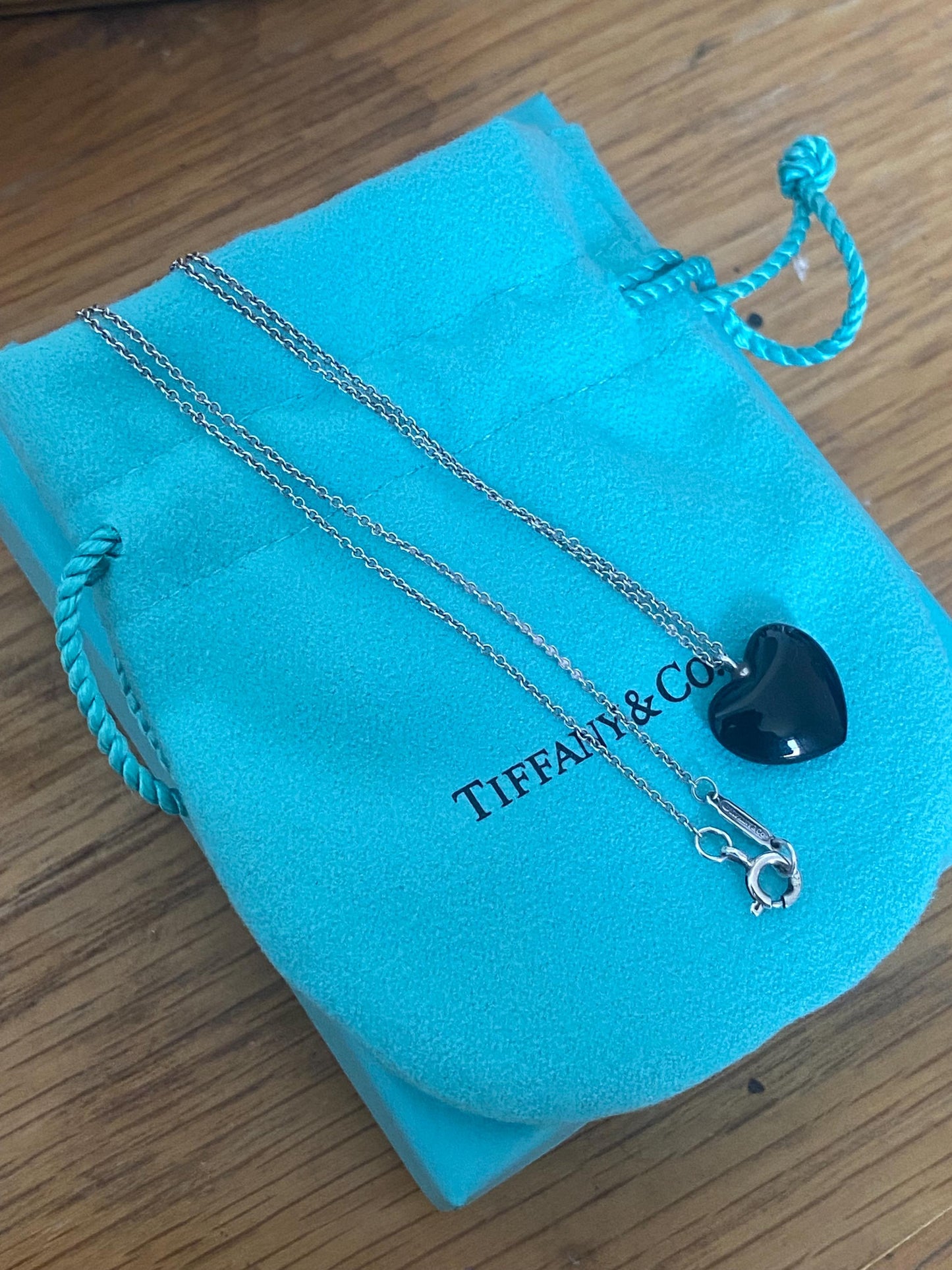 Very rare Tiffany & Co onyx heart sterling silver genuine necklace, boxed