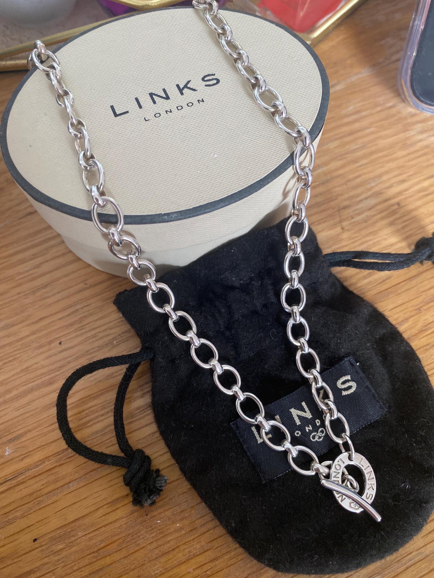 LINKS OF LONDON Chunky Sterling Silver Hallmarked Toggle Necklace In Box, 19” long, genuine
