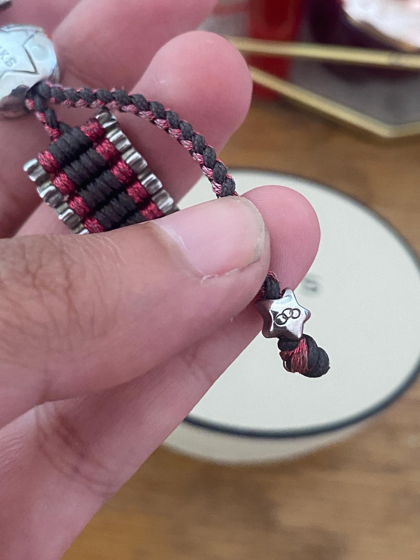 Rare Limited Edition Links of London Star Friendship Bracelet in Black and Sparkly Red, Sterling Silver, Assay Hallmarked