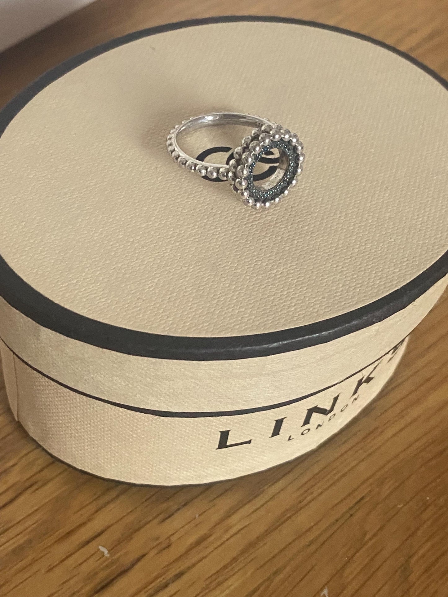 Rare Links Of London Effervescence Blue Diamond Silver Diamond Bubble Ring size UK L, with box