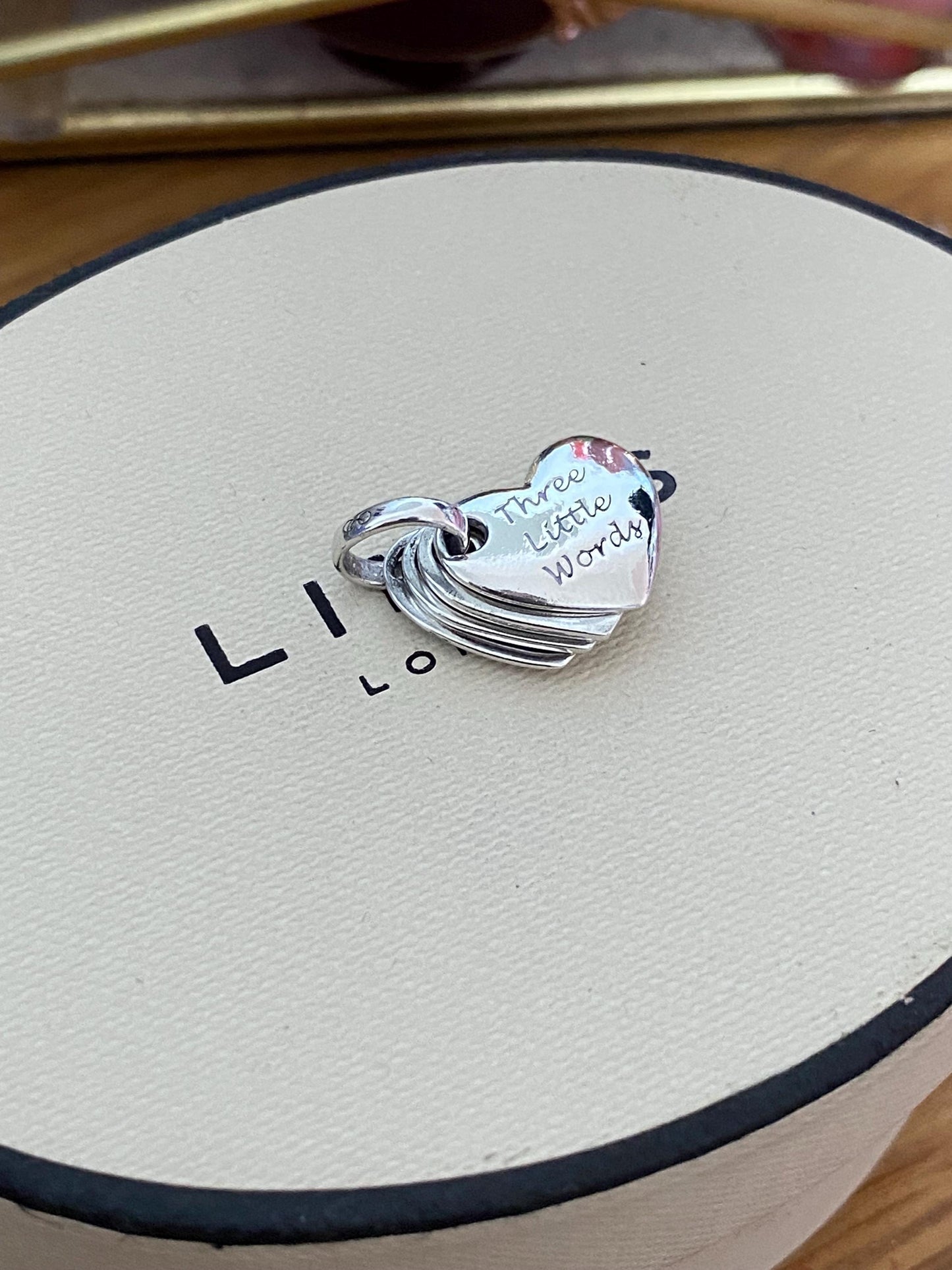 Beautiful genuine Links of London sterling silver Three Little Words fan heart charm