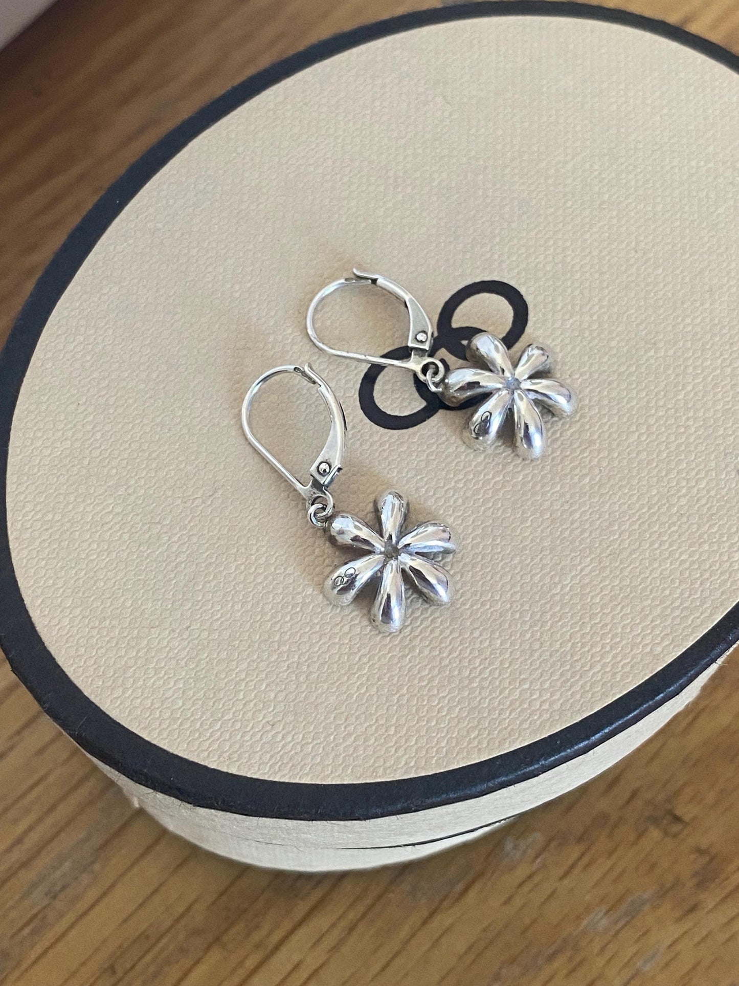 Very rare Links of London Night Time Garden Flower drop earrings sterling silver and enamel