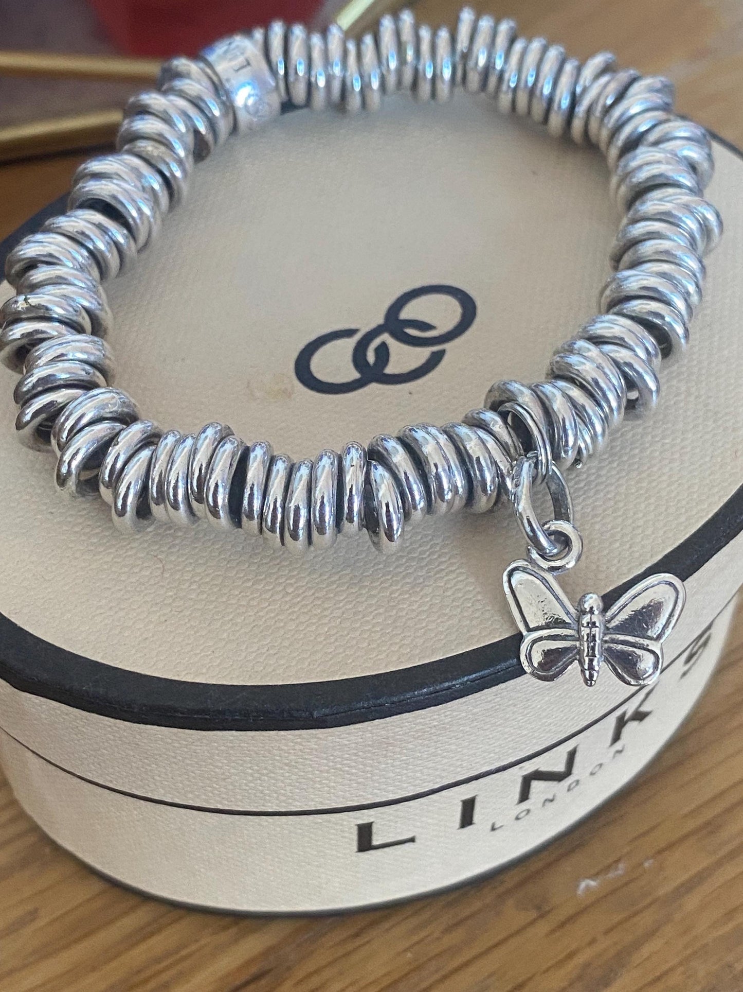 Lovely chunky Links of London vintage rare sweetie bracelet with butterfly charm, sterling silver, small